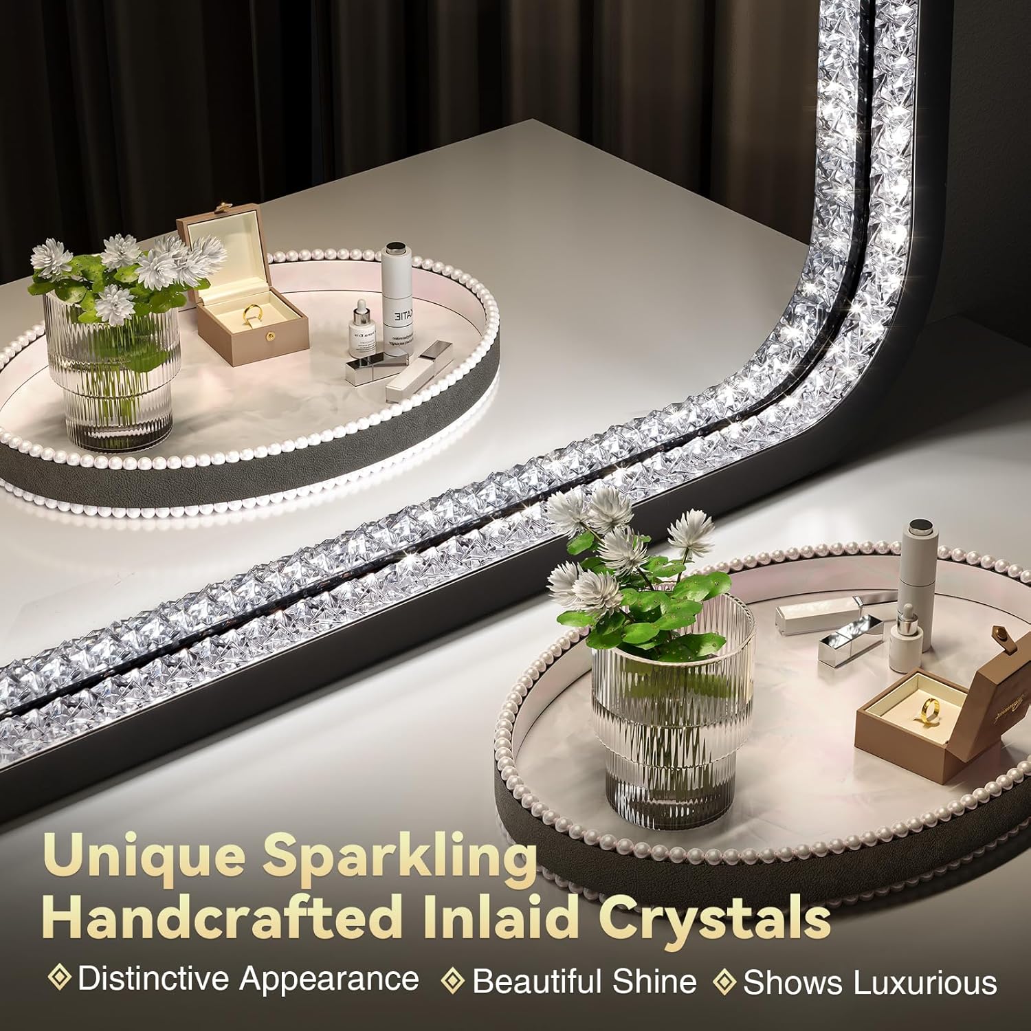 Brightify Espejo de baño LED de cristal con luces, 28 x 36 pulgadas, espejo de tocador rectangular con marco de metal de doble capa, antiniebla, 3