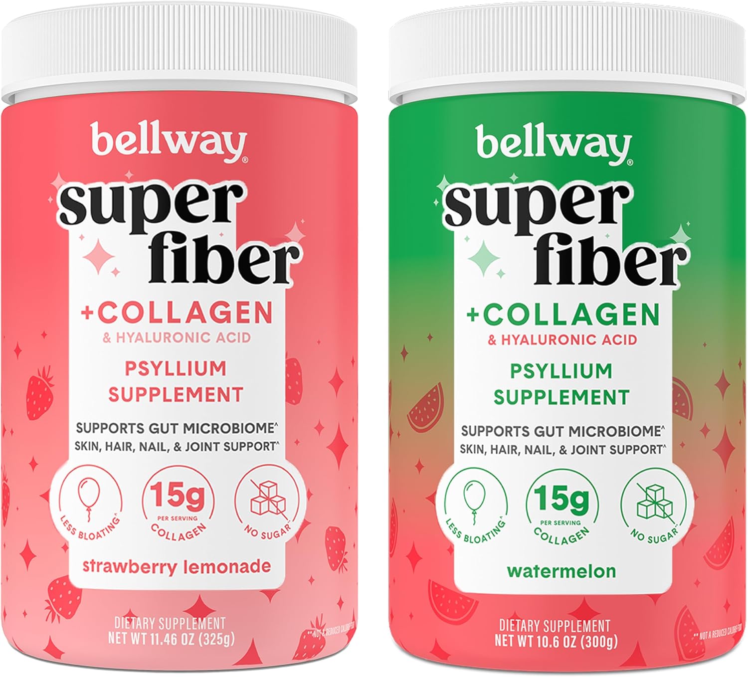 Bellway Fiber Beauty – Paquete de polvo súper fibra + colágeno, limonada de fresa y sandía
