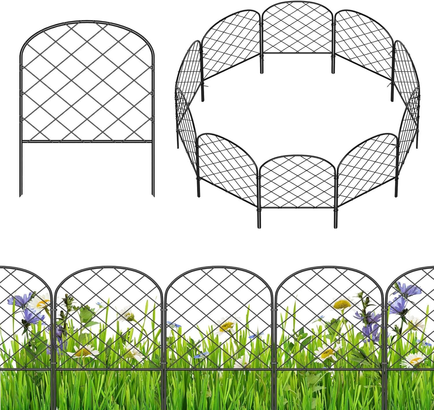 ABQ Valla decorativa para jardín, paquete de 10 unidades, 10.83 pies de largo x 17 pulgadas de alto, valla de barrera de animales para perro, borde