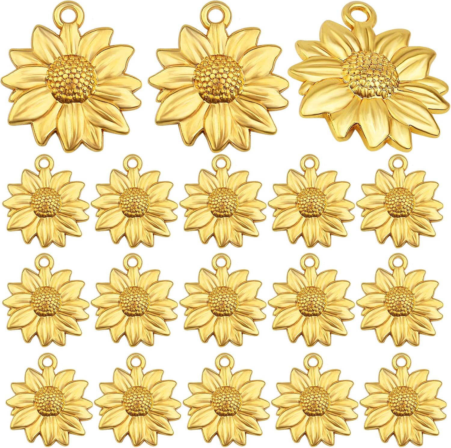 BronaGrand 60 dijes de girasol chapados en oro, de aleación, encantadores colgantes de cuentas de flores, dijes para bricolaje, collares, pulseras,