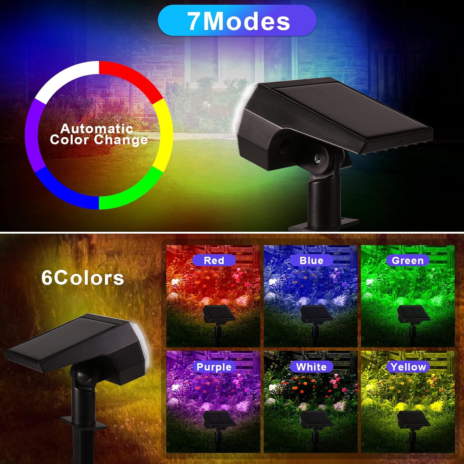 Focos solares impermeables para exteriores, 7 modos, IP67, luces solares para exteriores, luces solares para exteriores, luces solares de paisaje,