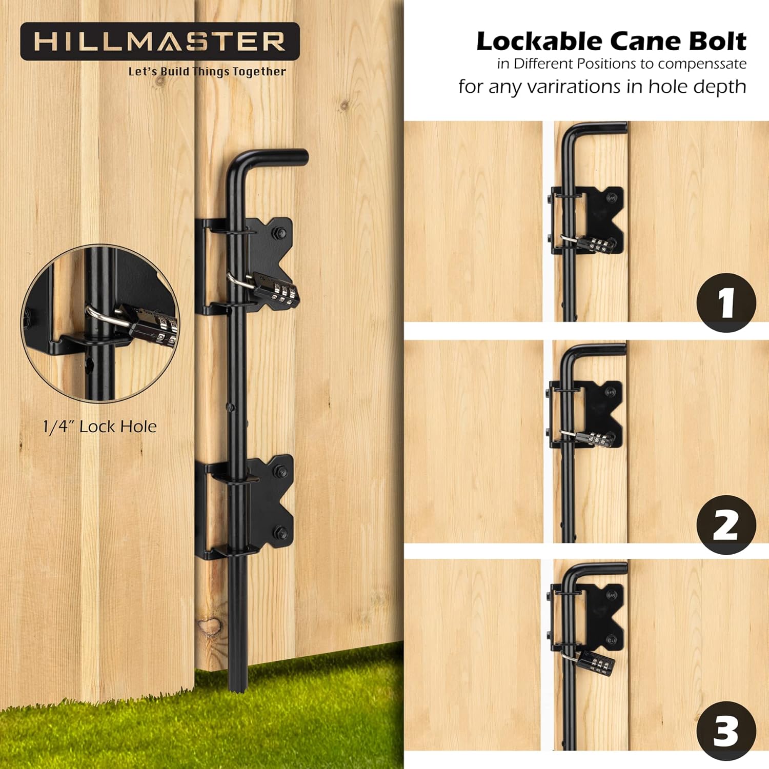 HILLMASTER Barra de caída de 18 pulgadas para valla de madera, pernos de acero para perno de caña para puertas de madera, acabado negro