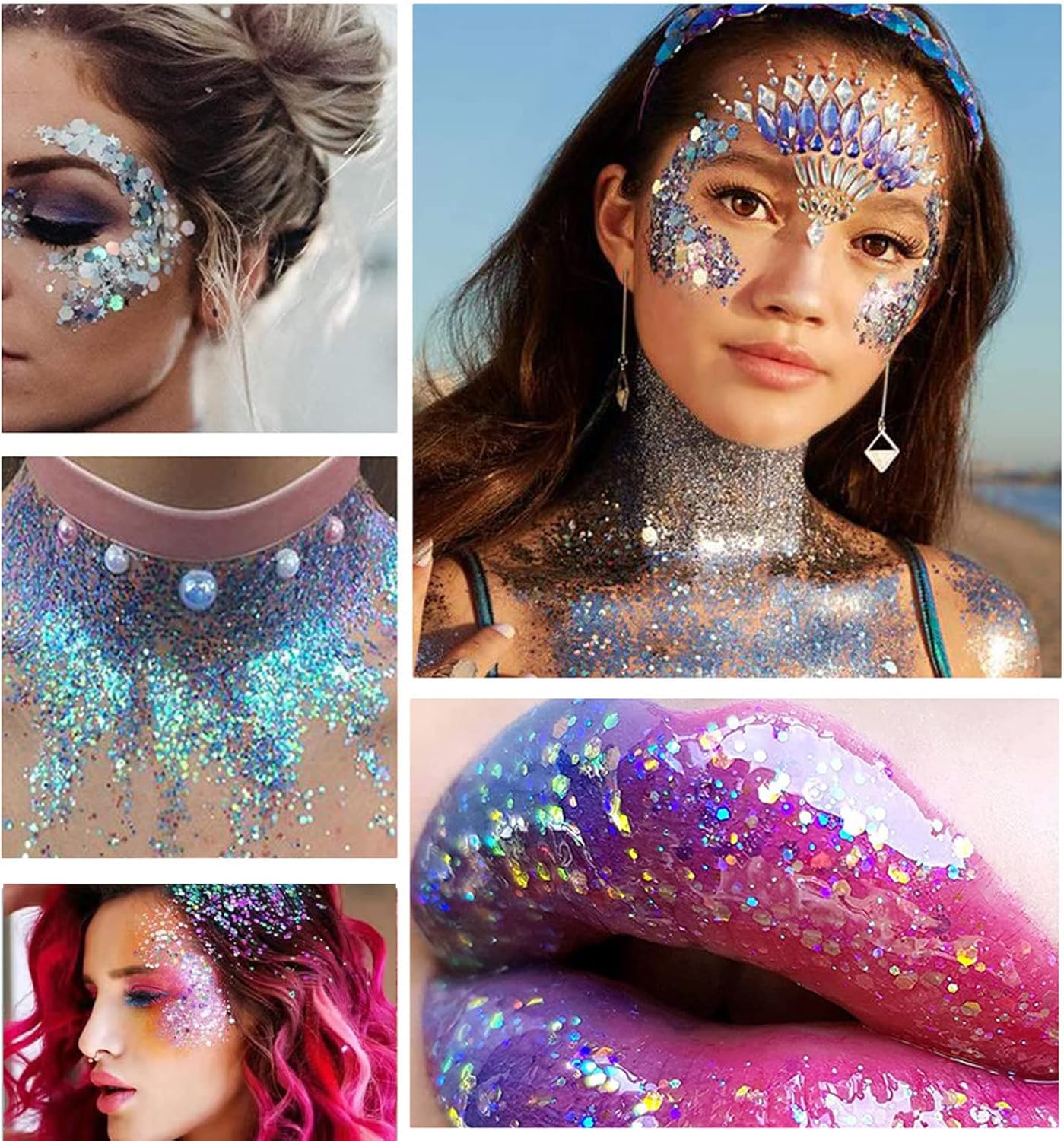 Brillo corporal rosa melocotón, gel de purpurina de cara de sirena, conciertos de cantante, accesorios para festivales de música, accesorios para