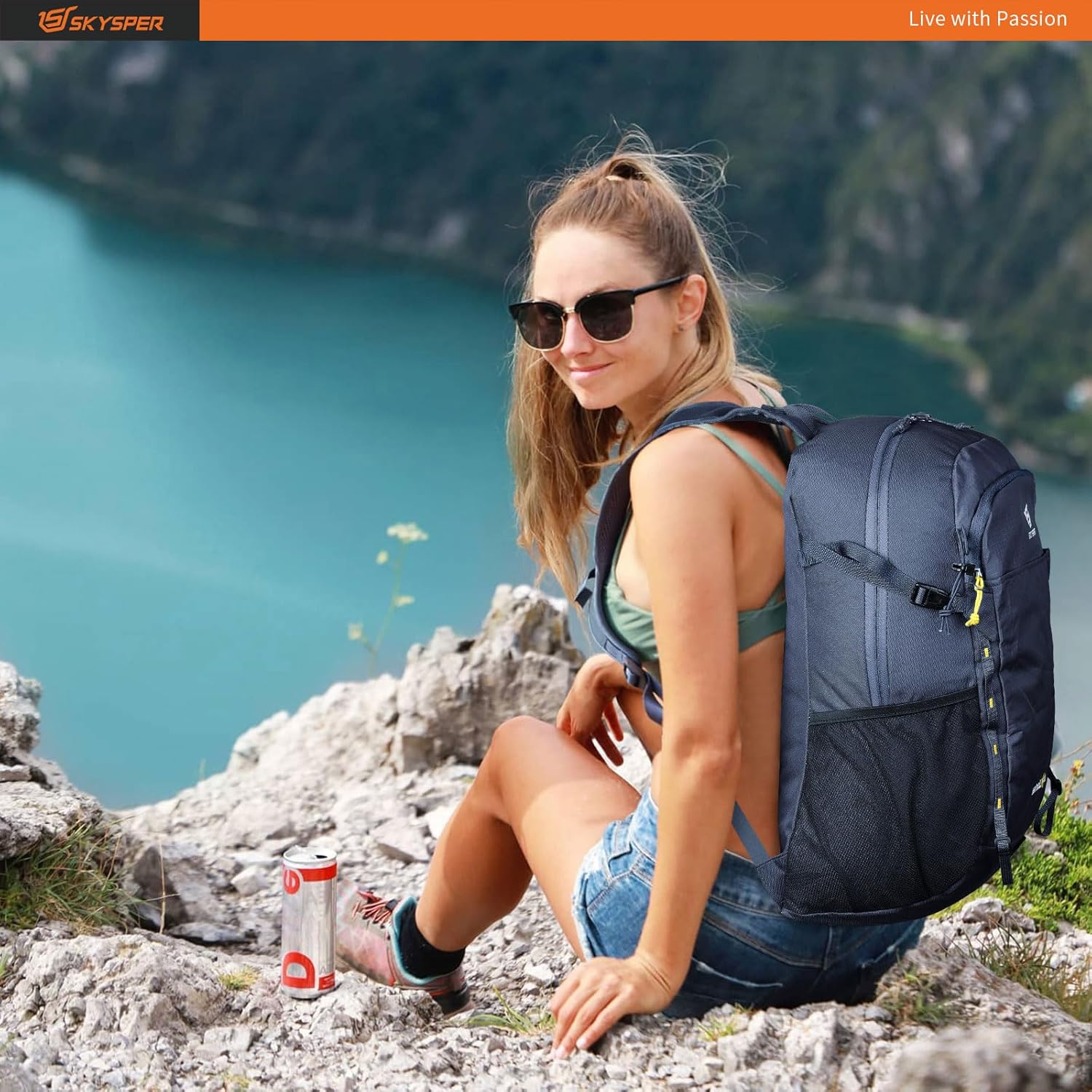 SKYSPER Mochila de senderismo de 30 L, ligera, plegable, mochila de viaje impermeable para mujeres y hombres (azul marino)