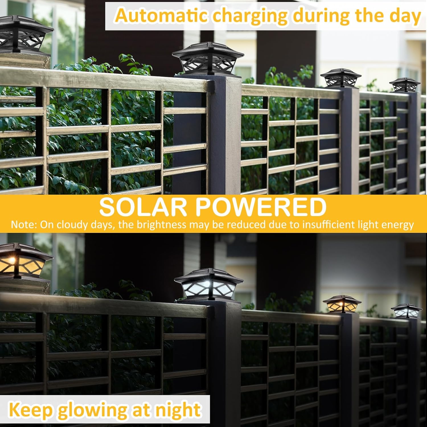 Paquete de 24 luces solares para tapa de poste al aire libre, luces LED impermeables con energía solar para postes de 4 x 4, 5 x 5, 6 x 6,