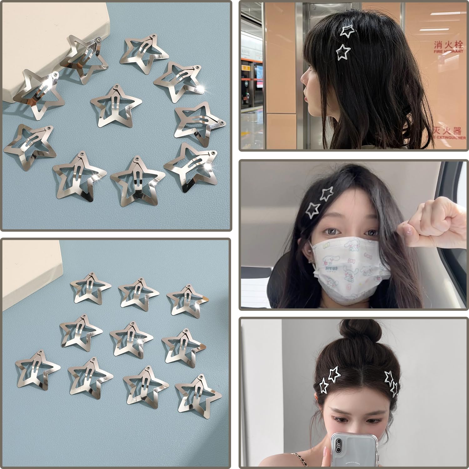 35 pinzas para el cabello con forma de estrella, de metal, antideslizantes, accesorios para el cabello de los años 2000, Y2K, lindos horquillas para