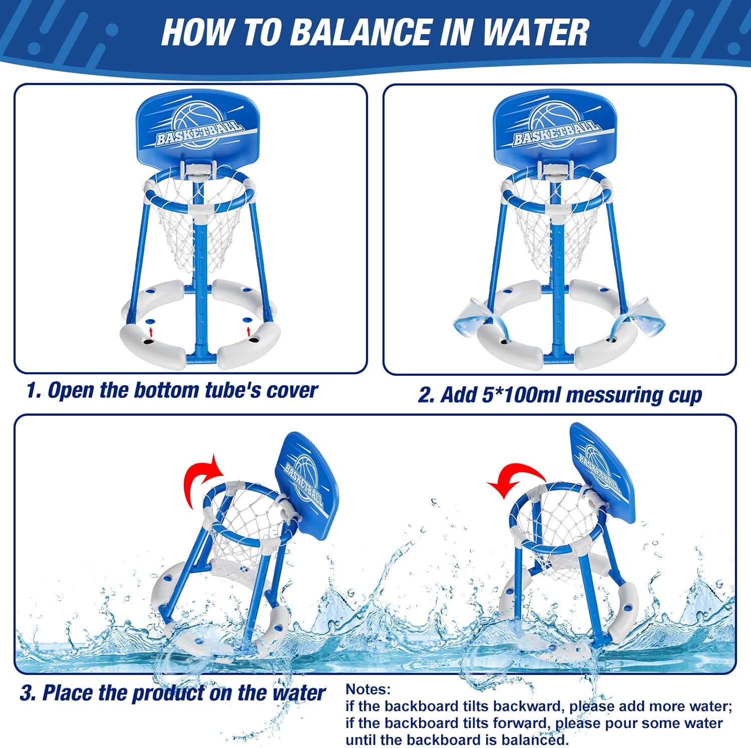 HYES Aro de baloncesto para piscina junto a la piscina con tablero, juguetes flotantes para piscina con 4 pelotas de baloncesto4 globos de