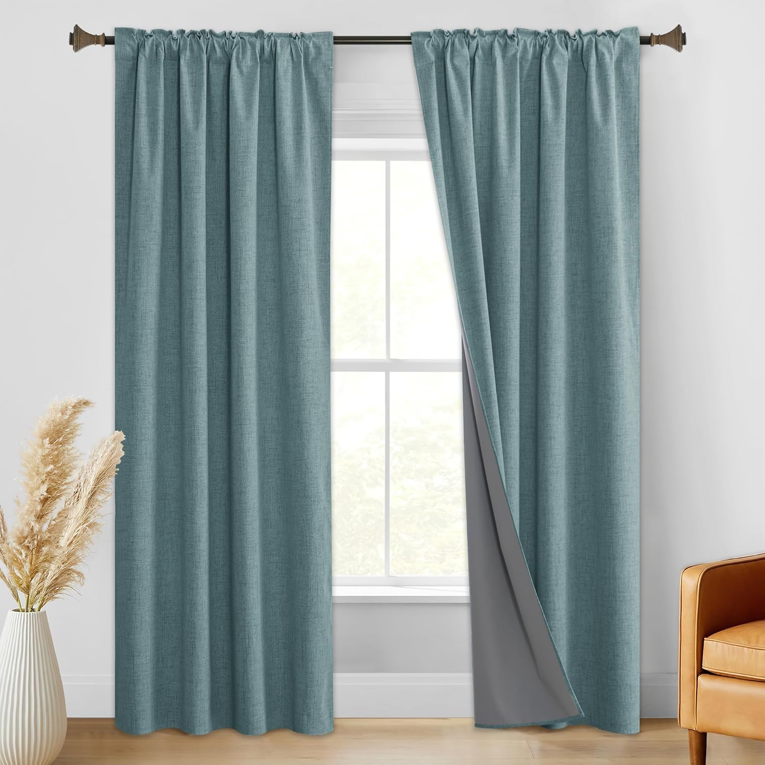 StangH Cortinas de ventana de dormitorio con forro, cortinas de lino 100% opacas, con aislamiento térmico, divisores de habitación para comedor,