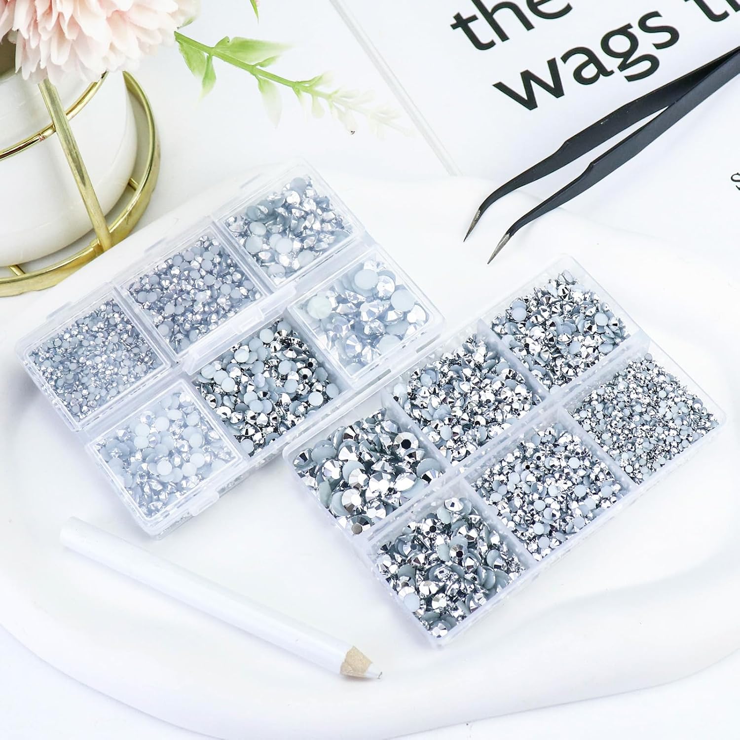 10000 piezas de diamantes de imitación plateados para manualidades, zapatos, ropa, diamantes de imitación plateados con parte trasera plana, kit de