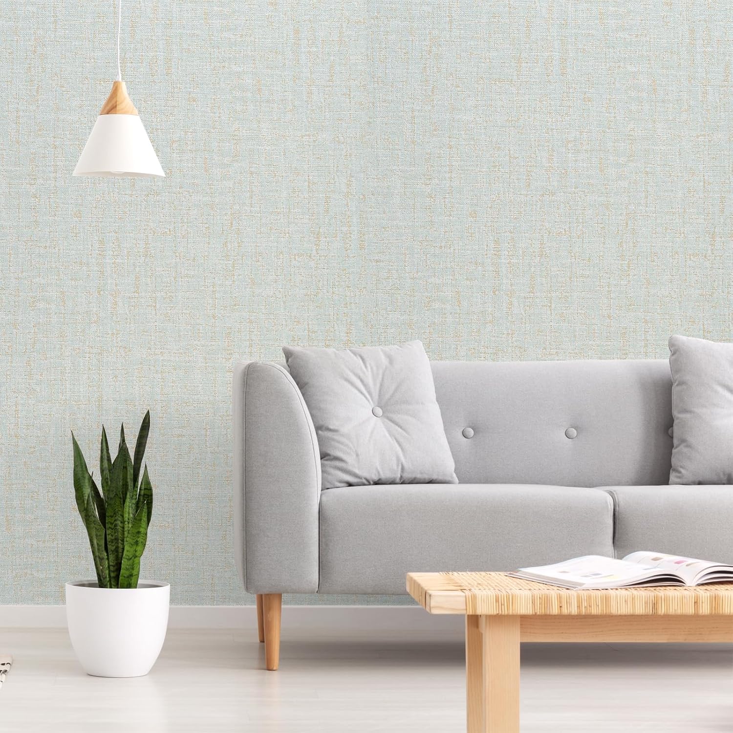VEELIKE Papel tapiz azul dorado con textura de tela de pasto azul para dormitorio, baño, 15.7 x 354 pulgadas, papel de contacto de tela de lino azul