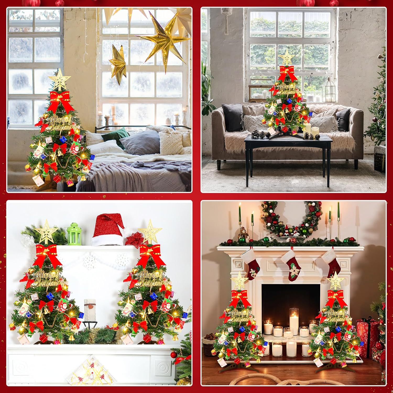 Hiboom 2 piezas de mini árbol de Navidad de 24 pulgadas con luces LED, estrella preiluminada de mesa, árbol de Navidad, cajas de regalo, adornos