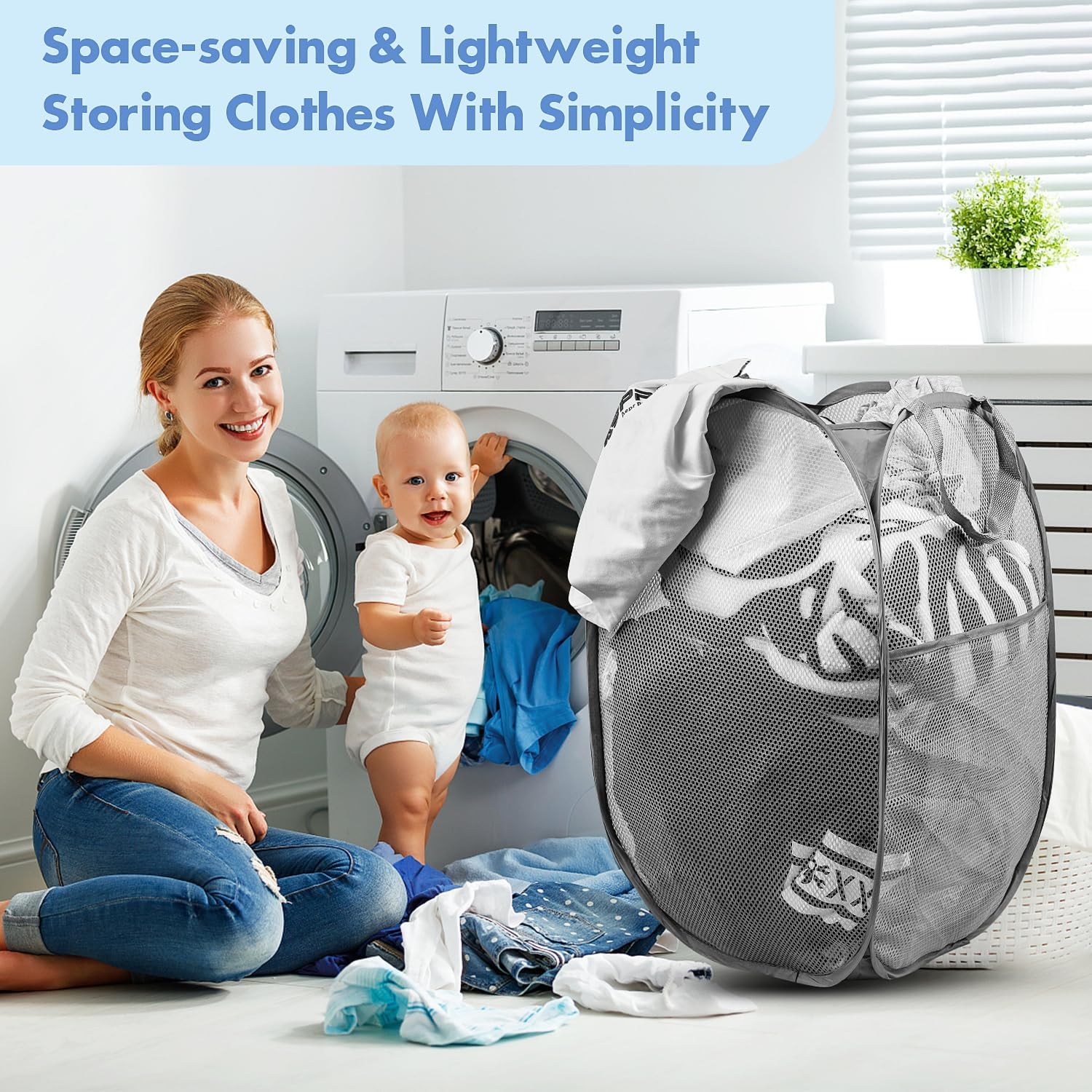 Pop Up Hamper, 1 PCS Mesh Pop Up Laundry Hamper, Premium Pop Up Laundry Basket, Mesh Laundry Basket, Pop Up Hampers for Laundry, Mesh Laundry
