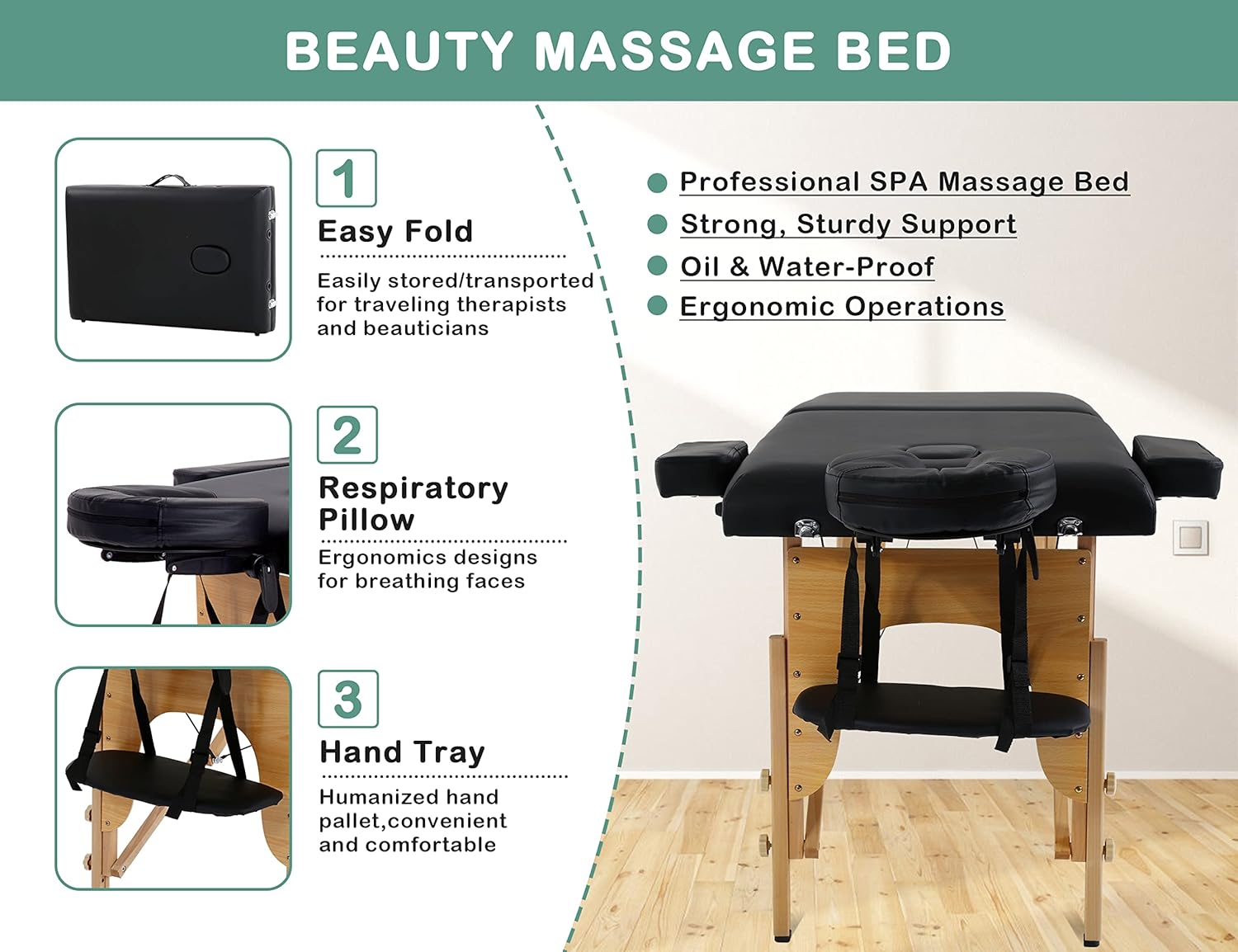 Mesa de masaje portátil, mesa de masaje plegable con funda de transporte, altura ajustable para cama de pestañas, mesas de masaje portátiles para