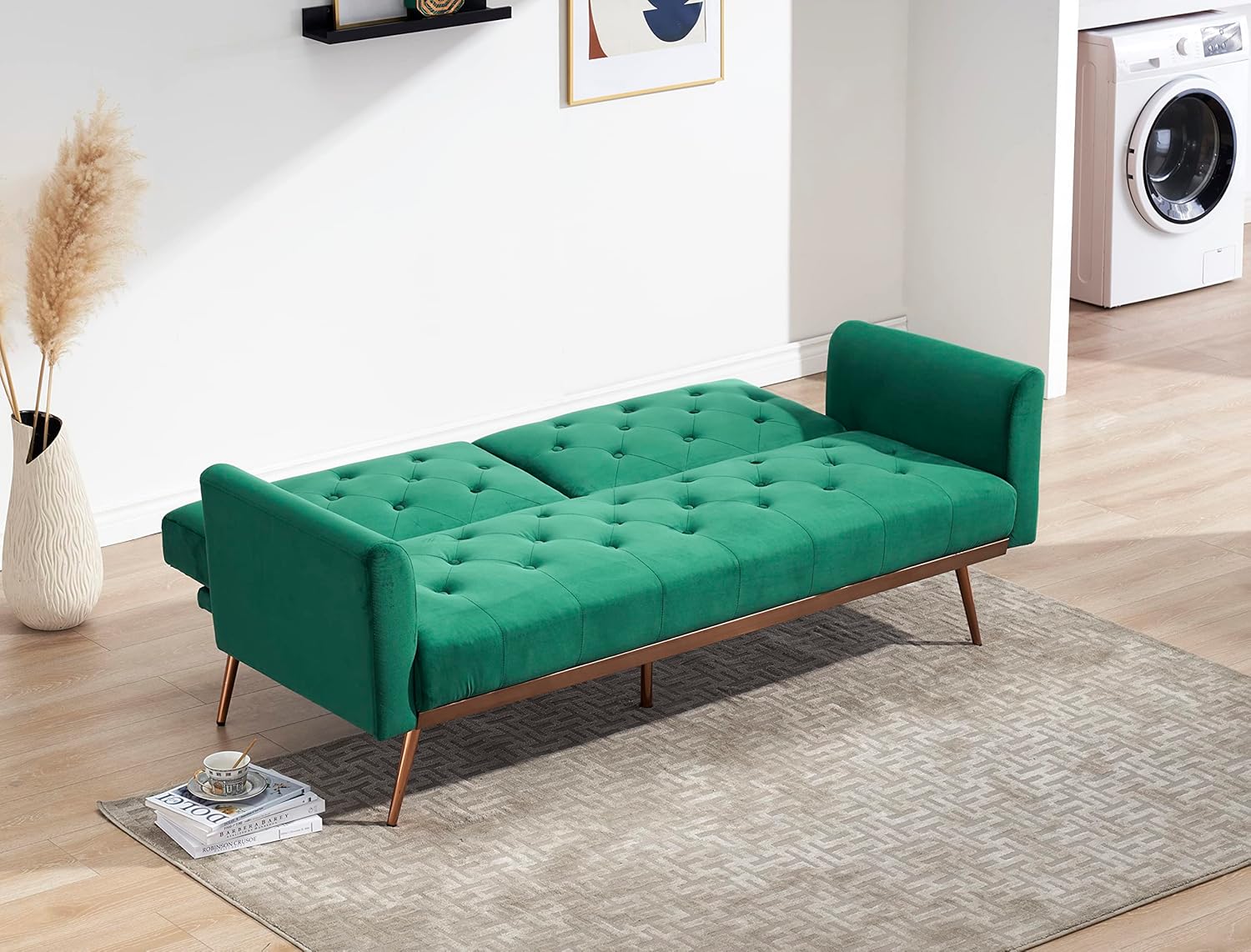 Eafurn Cama convertible con botones, sofá cama tapizado de terciopelo, respaldo ajustable y 5 pies de metal, sofá biplaza futón plegable para sala