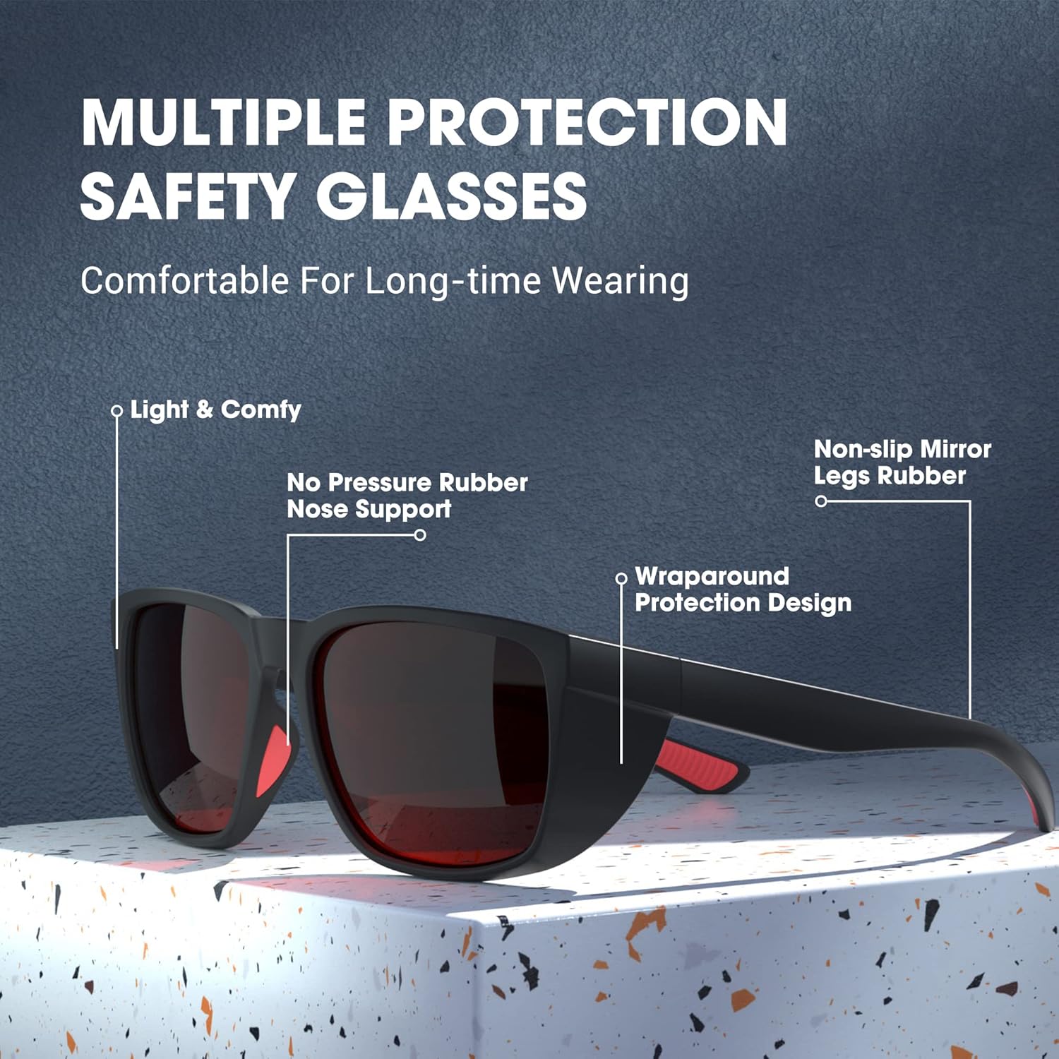 TOREGE Gafas de seguridad, elegantes gafas de seguridad para los ojos, antivaho y resistentes a los arañazos con lentes de luz azul para hombres