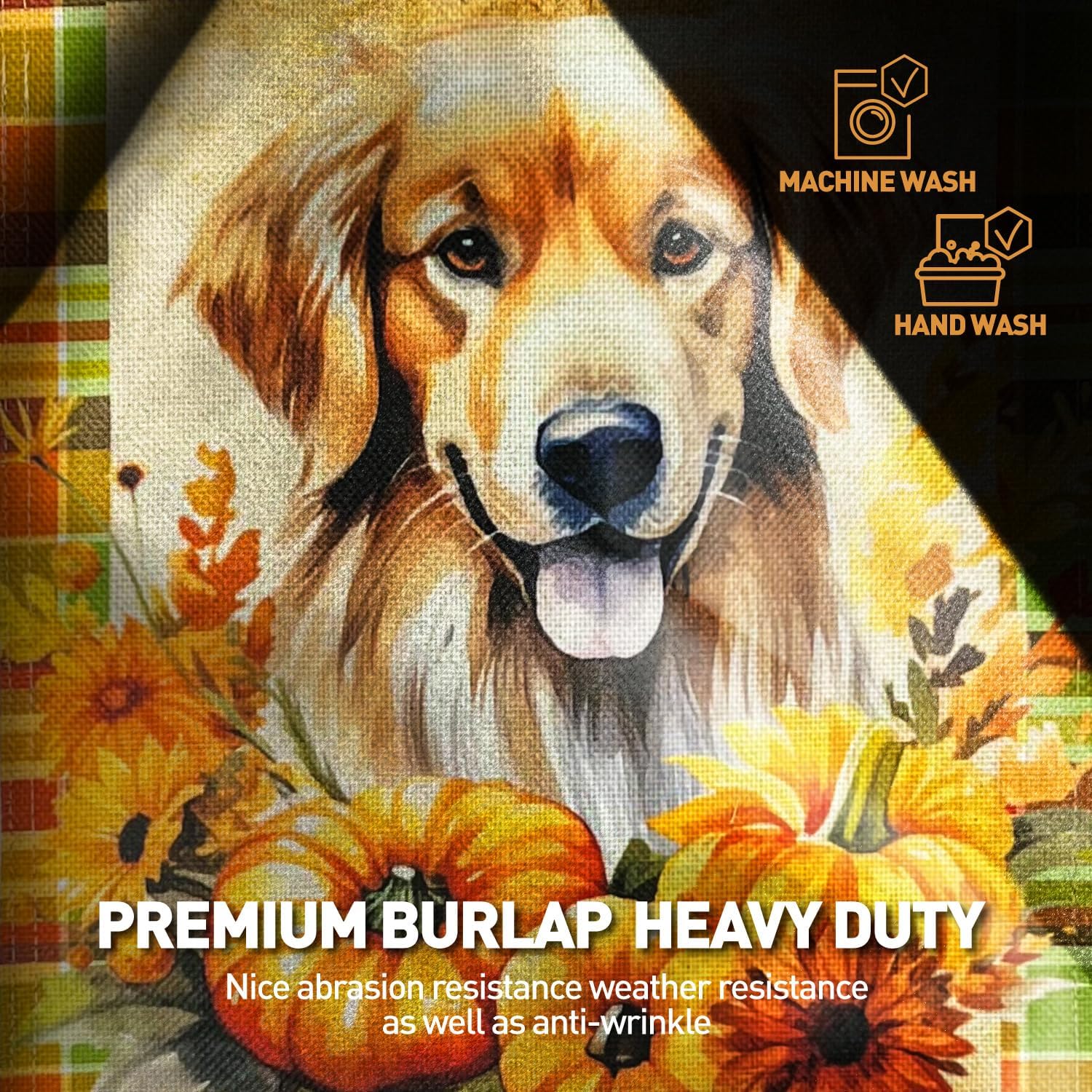 Bandera decorativa de arpillera para jardín, 12 x 18 pulgadas, de doble cara, calabaza, cachorro, perro, madras, a cuadros, pequeñas banderas