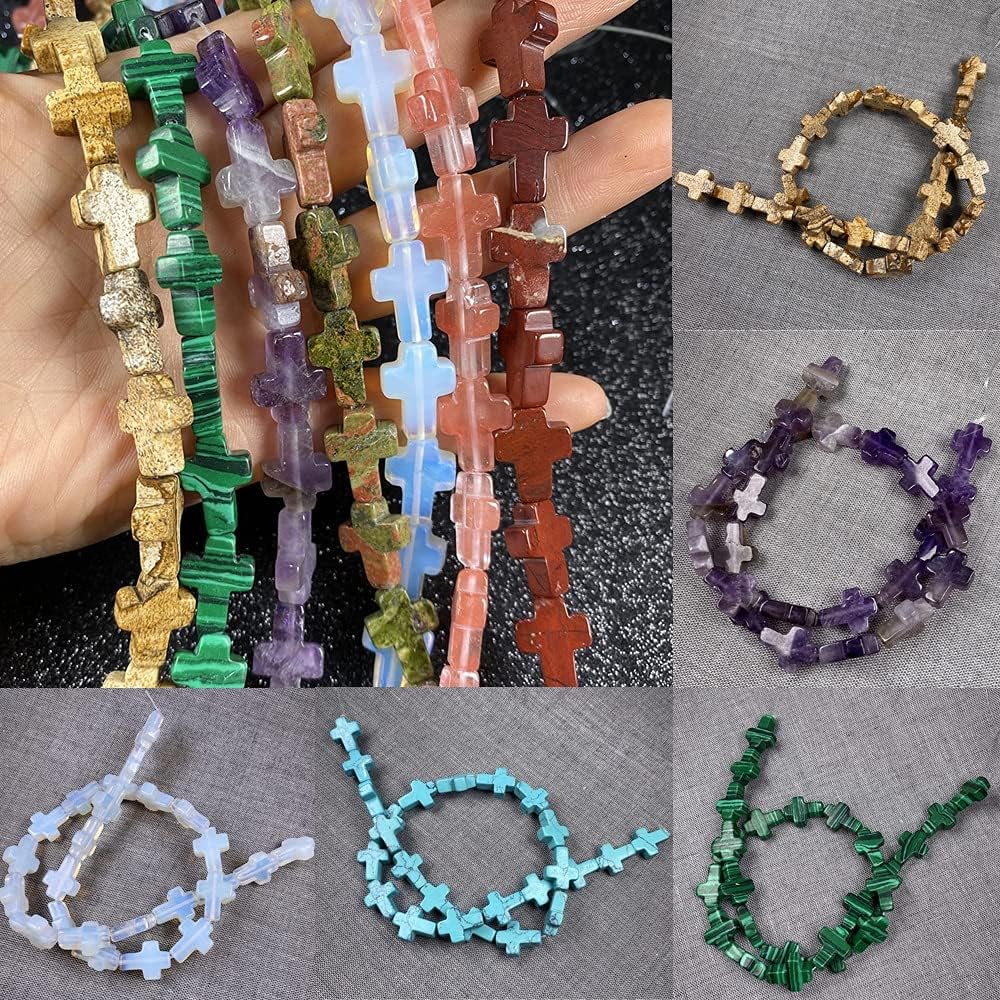 Phicus – Cruces de piedra semipreciosa natural con cuentas de ágata de cristal dispersas para hacer joyas, pulseras, accesorios de collares, (color