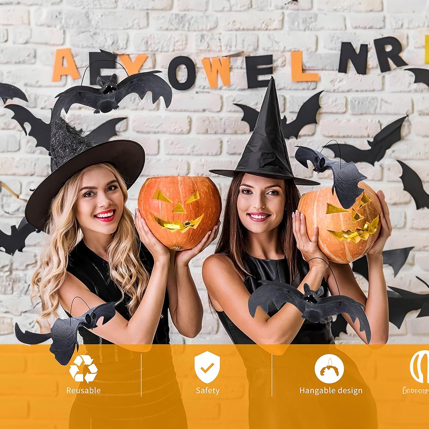 Decoraciones de murciélagos colgantes de Halloween, 5 piezas de murciélagos de goma voladores espeluznantes para exteriores e interiores,