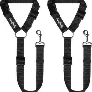 PawsPawty – Paquete de 2 cinturones de seguridad para perros, ajustable, tela de nailon, correas de seguridad para automóvil, arnés para perros, PawsPawty – Paquete de 2 cinturones de seguridad para perros, ajustable, tela de nailon, correas de seguridad para automóvil, arnés para perros,