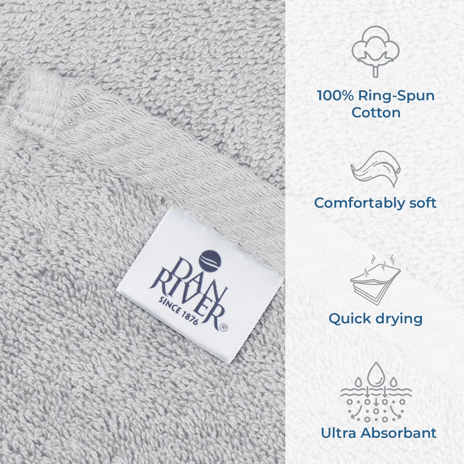 DAN RIVER Toalla de baño extragrande 100% algodón de 40 x 80 pulgadas, paquete de 1  toalla de baño extragrande de 21.16 ozm, altamente absorbente y