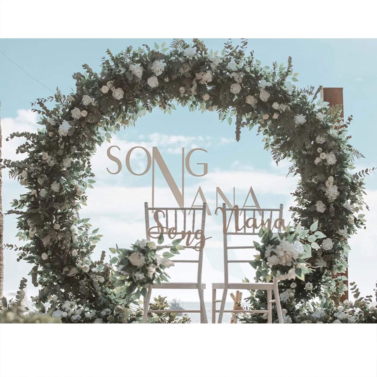 Soporte decorativo de fondo circular de boda de 8.9 x 7.5 ft con bases de metal, soporte redondo de metal para cabina de fotos, soporte de arco para