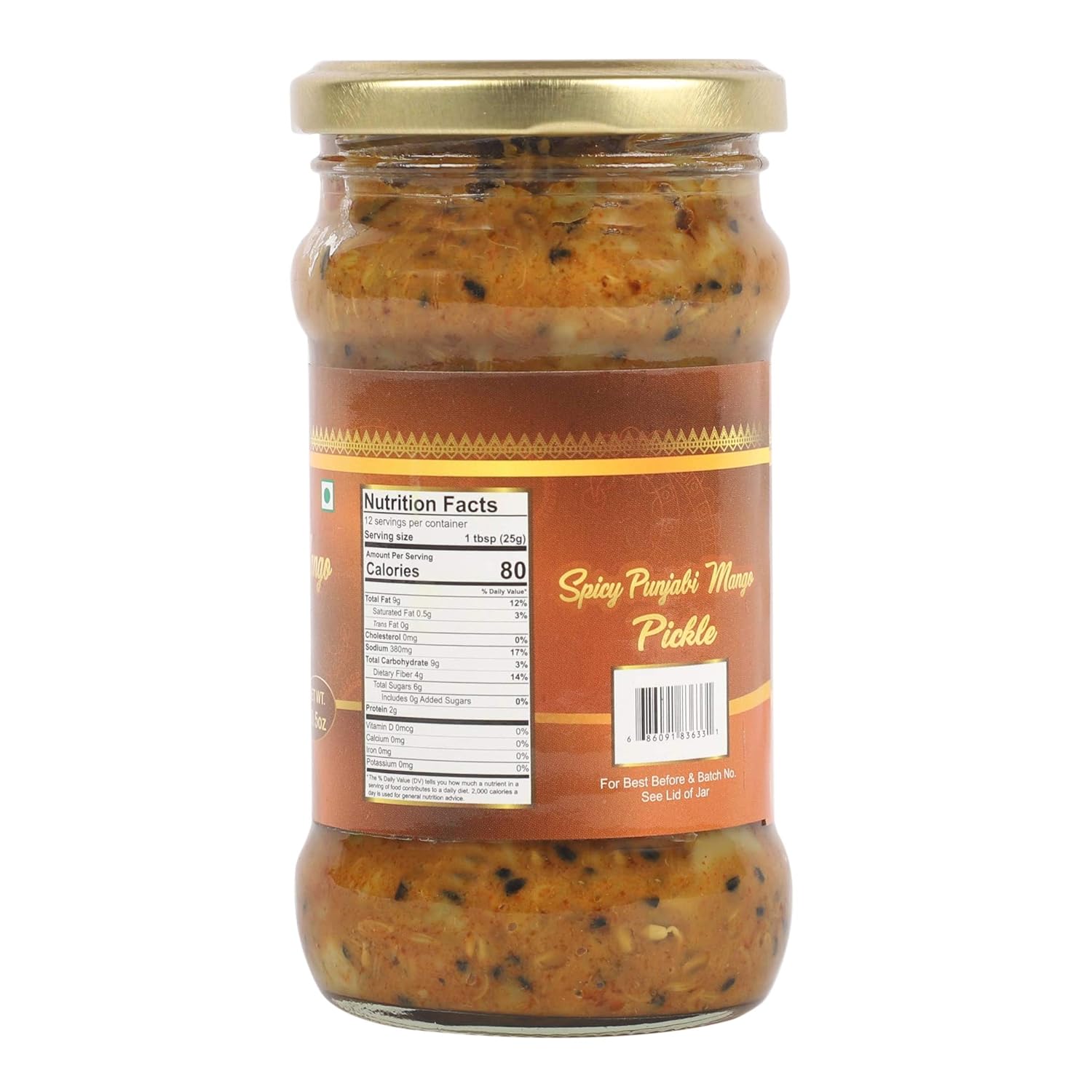 TAJ Picante Punjabi Mango Pickle, (Theeka Achar), 10.5oz (300g)
