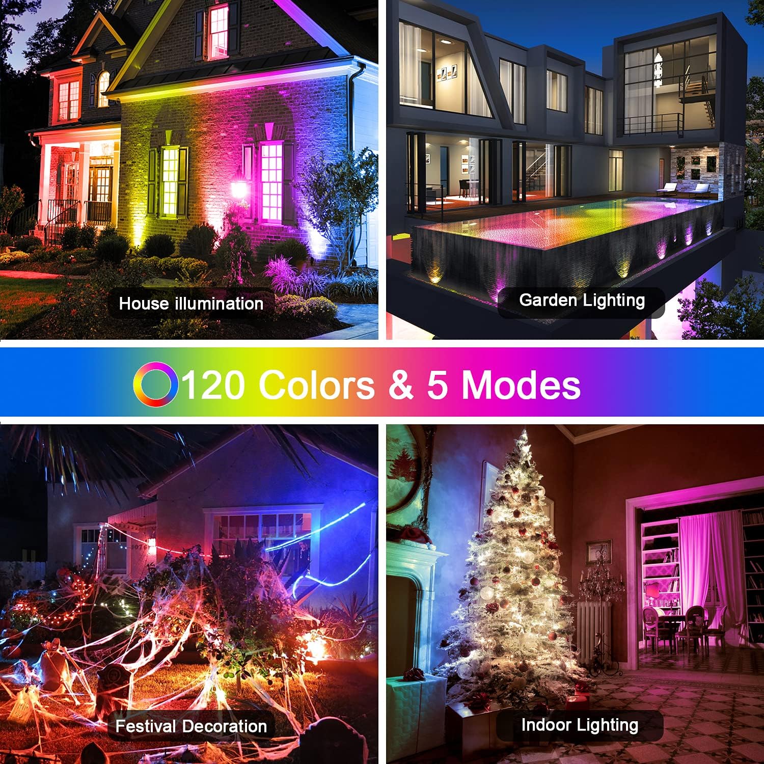 Luz de inundación RGB LED para interiores y exteriores, 40 W, equivalente a 400 vatios, luz diurna blanca de 5700 K, iluminación de paisaje que