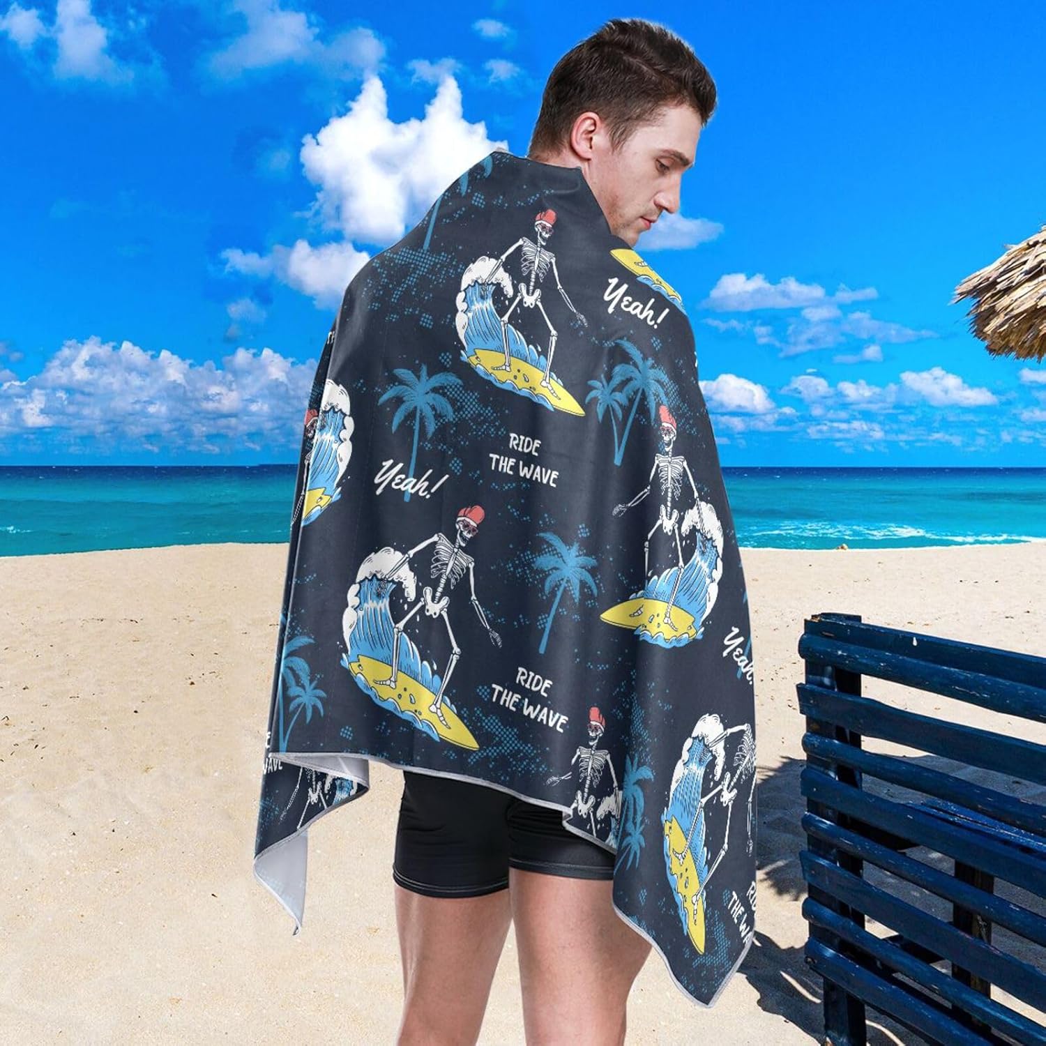Skulls Skeletons – Toalla de playa gruesa de gran tamaño para adultos, secado rápido, toalla de viaje de alta absorción con bolsa de almacenamiento,