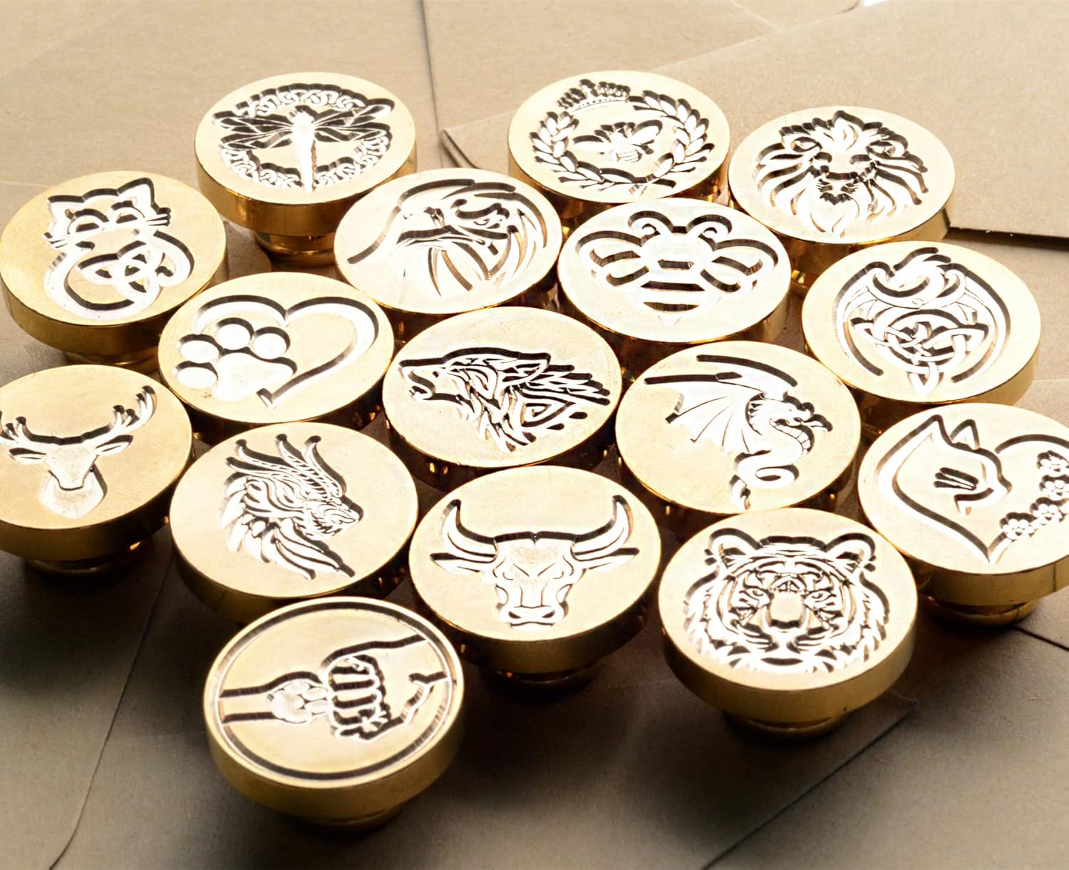 Sellos de cera de sellado de patrones de animales, sellos de cobre y empuñadura de madera, kit de sellos de cera para sobres de tarjetas, embalaje