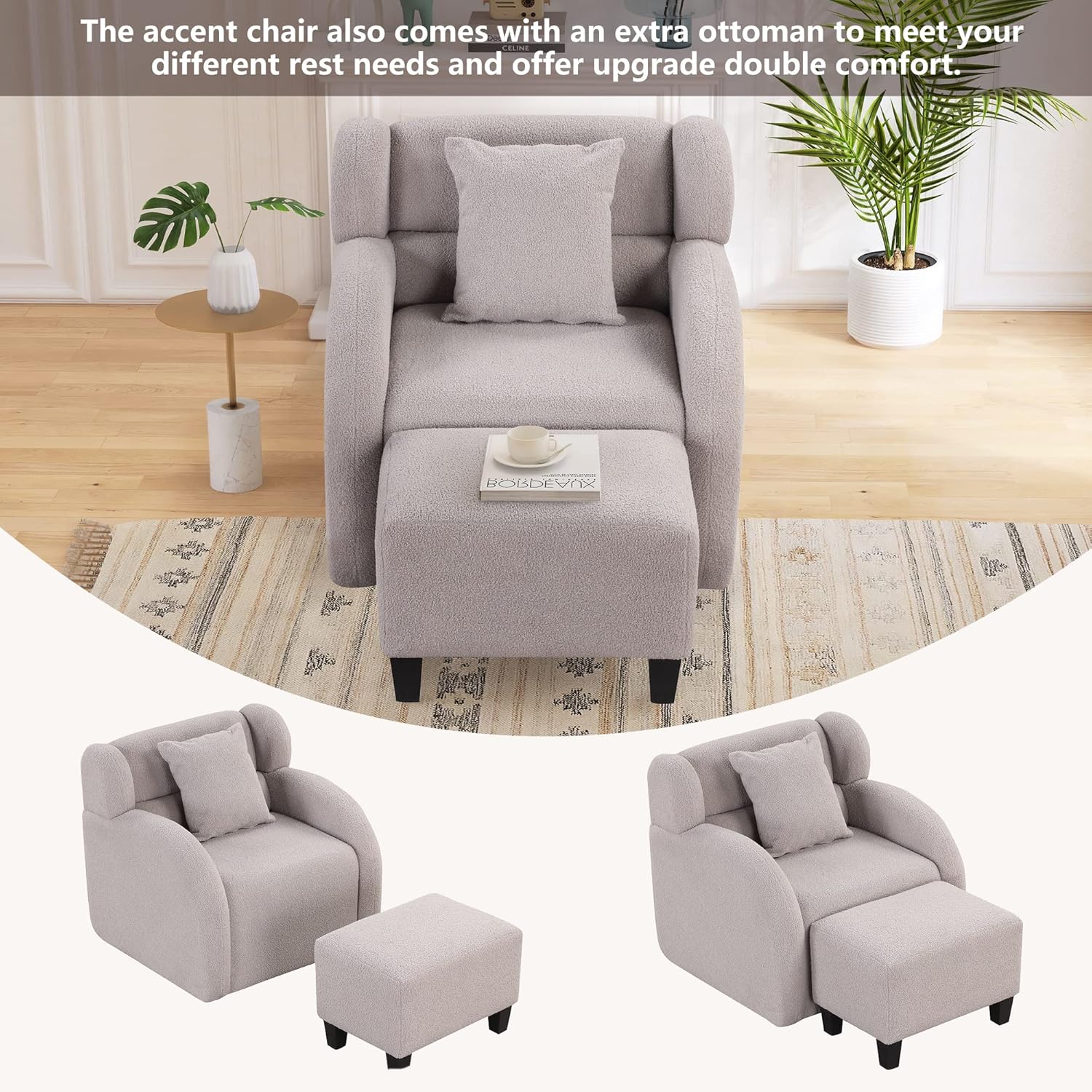 Juego otomano Accent, cómodo sillón tapizado de tela de lino con reposapiés para sala de estar, bañera de club, barril redondo, sillón de ocio para