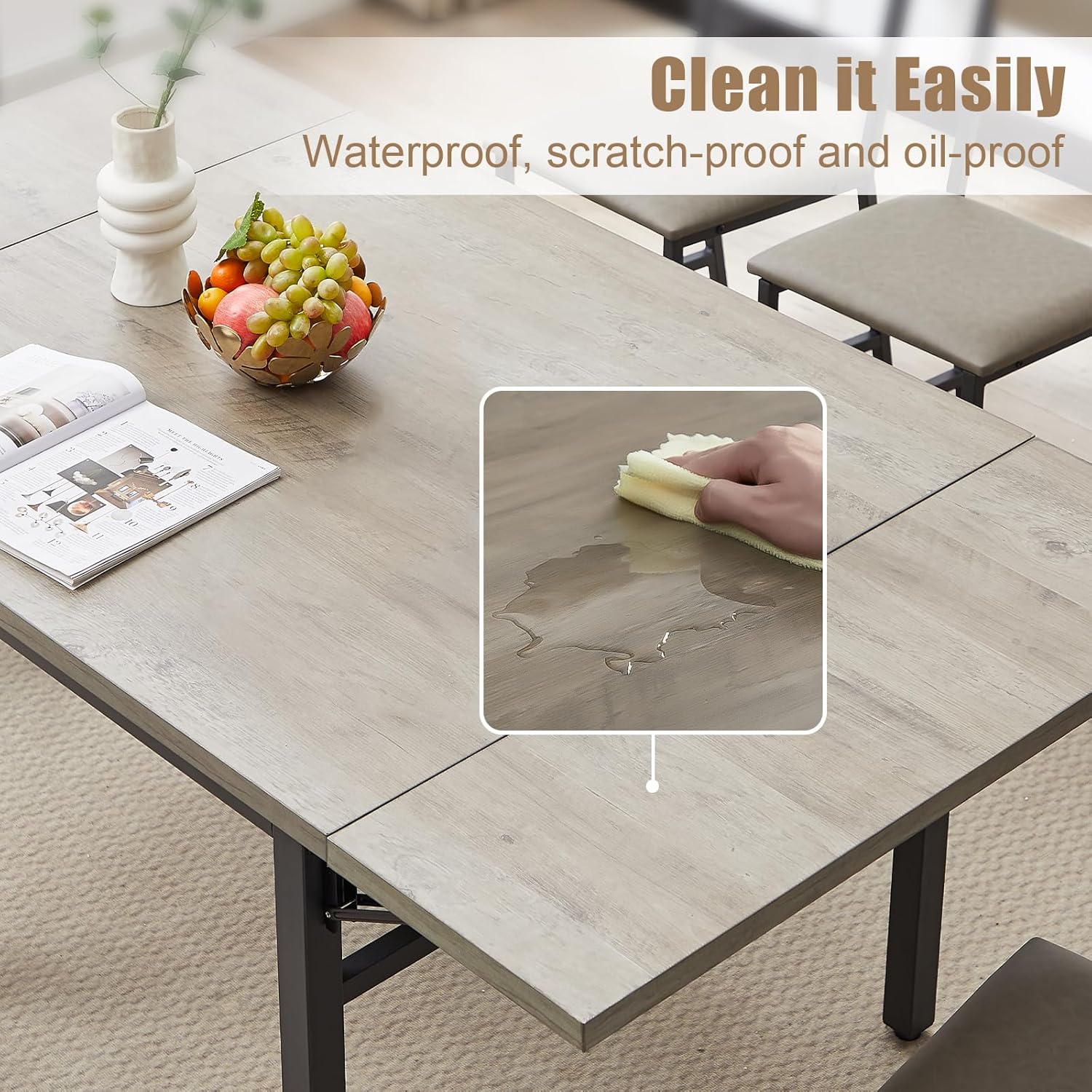 Mesa de comedor plegable de madera de 63 pulgadas para 2-6 escritorio de cocina extensible moderno que ahorra espacio, color gris