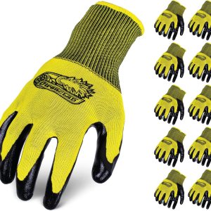 Ironclad OCTANE Turbo – Paquete de diez guantes de trabajo con revestimiento de nitrilo (10 pares), talla L (R-TRB10-04-L) amarillo Ironclad OCTANE Turbo – Paquete de diez guantes de trabajo con revestimiento de nitrilo (10 pares), talla L (R-TRB10-04-L) amarillo