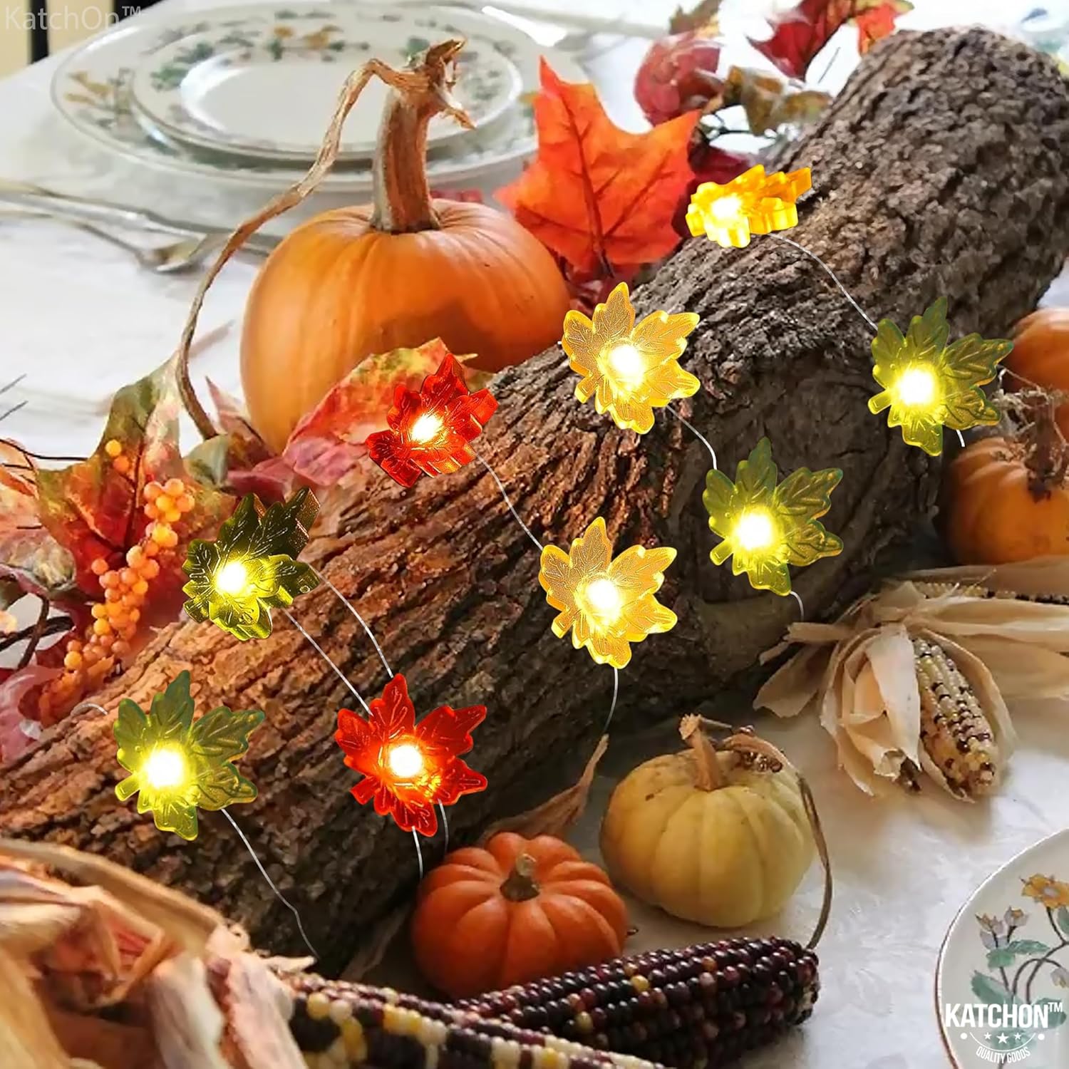 KatchOn, Guirnalda de luces de Acción de Gracias, 7 pies, 20 LED, 8 modos de luz, luces de otoño 3D que funcionan con pilas, luces de hadas con