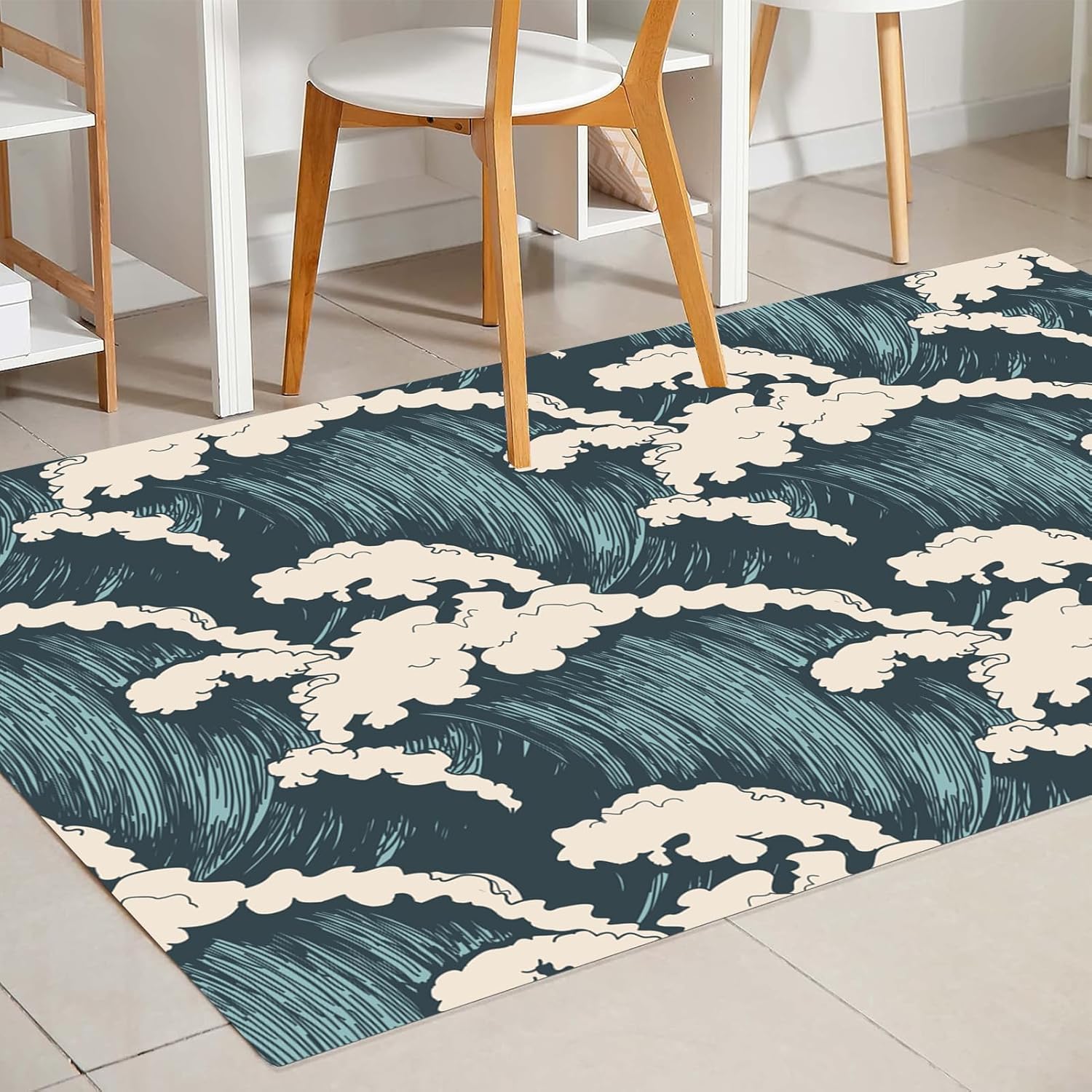 Alfombras pequeñas onduladas para dormitorio, 1.5 x 2.5 pies, antideslizante, alfombra mullida y asequible, alfombras suaves y mullidas para sala de