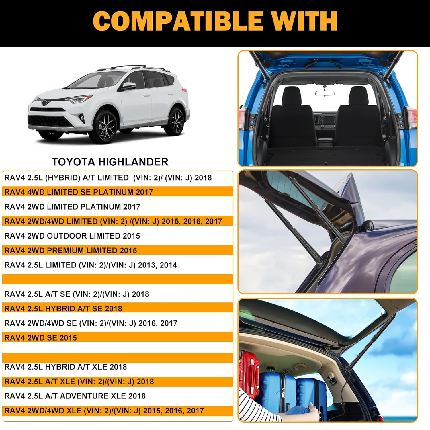 M1A2 Puntales de choque de soporte de elevación de potencia para portón trasero izquierdo compatibles con Toyota RAV4 2013-2018 # 6892009010,