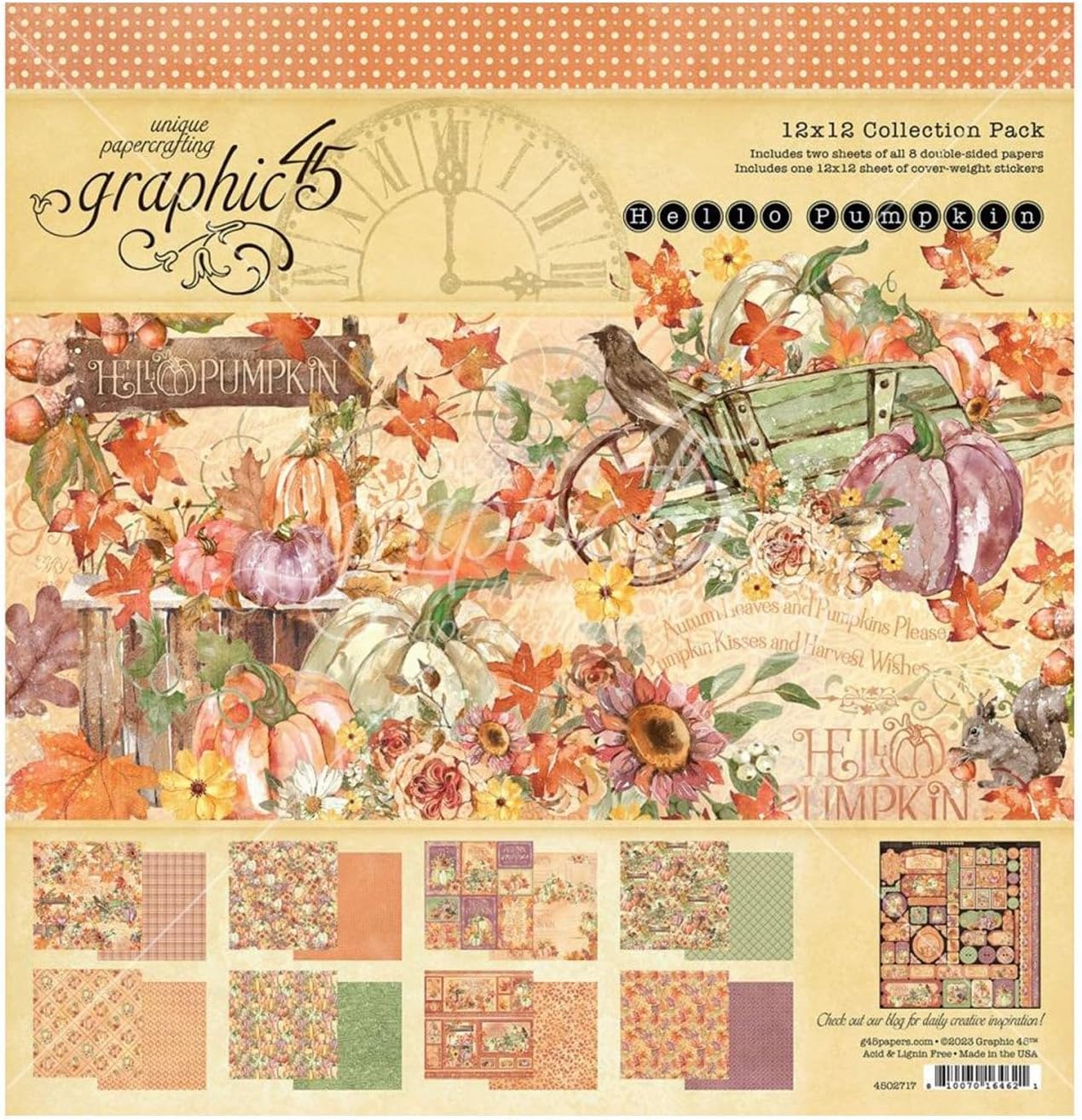 Graphic 45 Paquete de colección 12.0 x 12.0 in, Hello Pumpkin