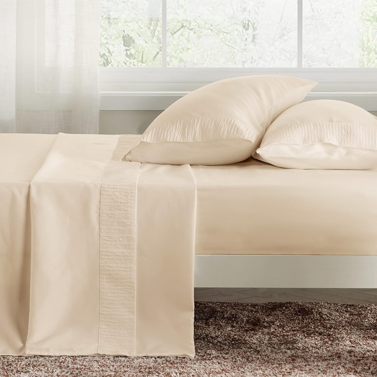 Bedsure – Juego de sábanas para cama de tamaño Full, de color beige, suave juego de sábanas que incluye fundas de almohada, 4 piezas, de 1800 hilos,