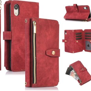 UEEBAI Funda para iPhone XR, 9 ranuras para tarjetas, cartera de cuero retro, a prueba de golpes, con correa de mano, ranuras para tarjetas, UEEBAI Funda para iPhone XR, 9 ranuras para tarjetas, cartera de cuero retro, a prueba de golpes, con correa de mano, ranuras para tarjetas,