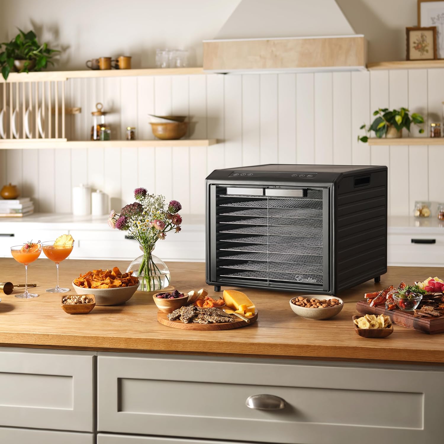 Excalibur Deshidratador eléctrico de alimentos Select Series 10 bandejas con control de temperatura ajustable, incluye bandejas de secado cromadas,