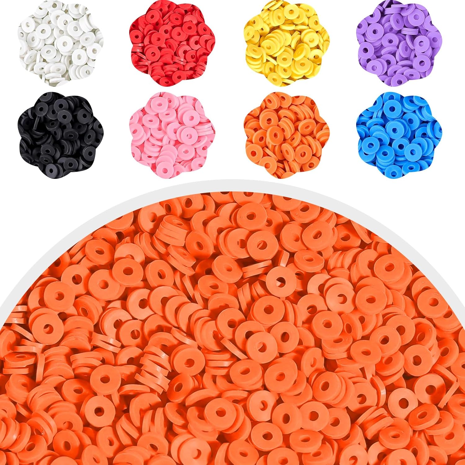 Gushu Juego de 4000 cuentas de arcilla naranja para hacer pulseras, cuentas Heishi planas redondas de polímero para hacer joyas, collares, aretes