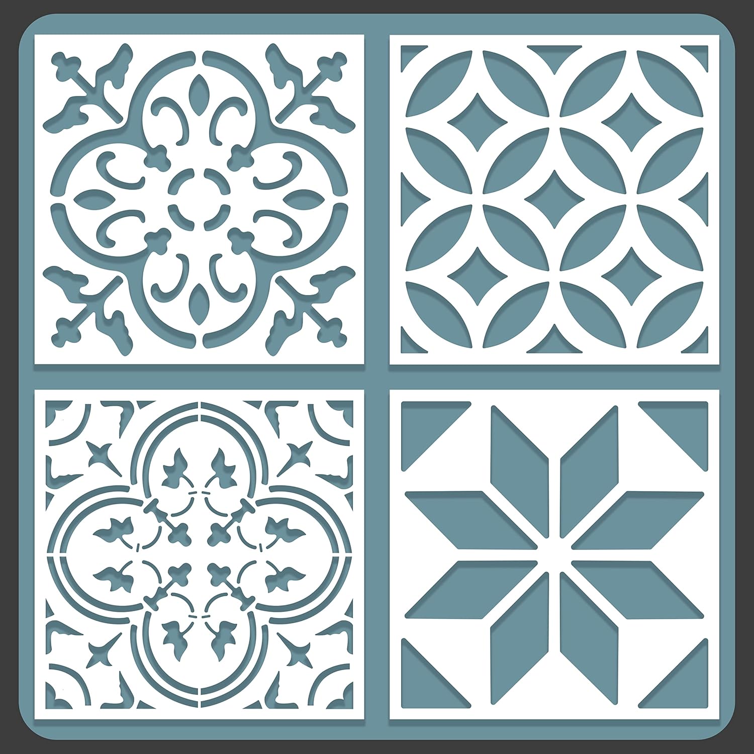 STENCILOGY  4 piezas de 12 x 12 pulgadasjuego de plantillas de azulejos reutilizables para pintura, muebles, suelohogar plantillas de pared de