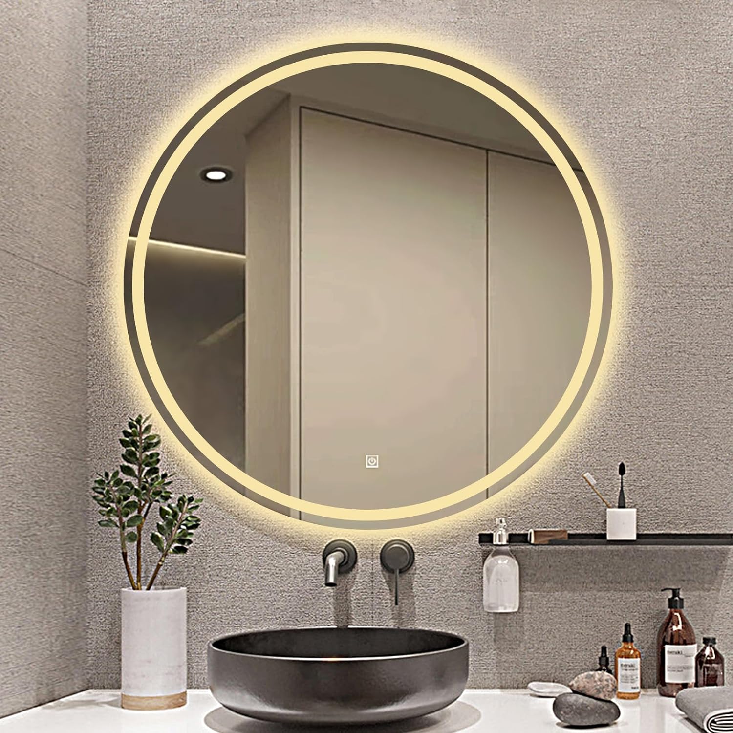 Espejo de baño LED con luz delantera y trasera, 3 colores de temperatura y retroiluminación regulable, luces dobles, espejo de tocador LED para