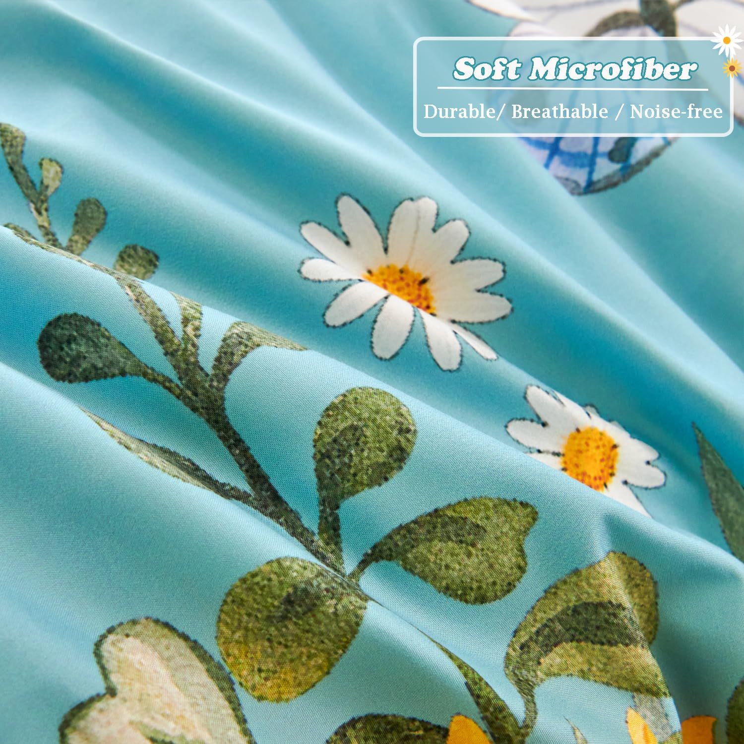 Juego de edredón de girasol azul con mariposa, juego de ropa de cama floral amarillo de 3 piezas, juego de ropa de cama tamaño Queen de granja,