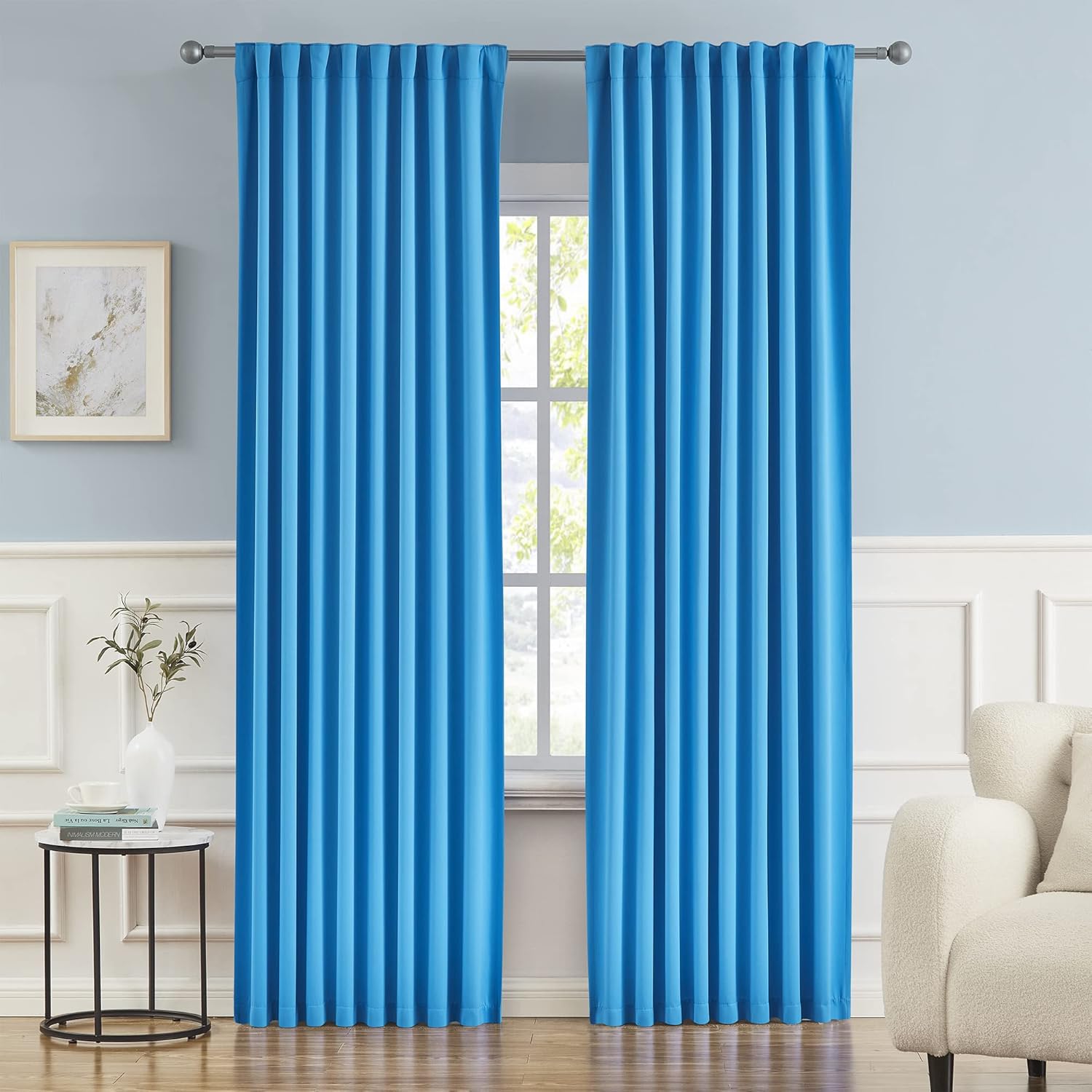 DUALIFE – Juego de 2 paneles de cortinas opacas para oscurecer la habitación, con trabilla trasera, barra para cortinero y aislamiento térmico, para