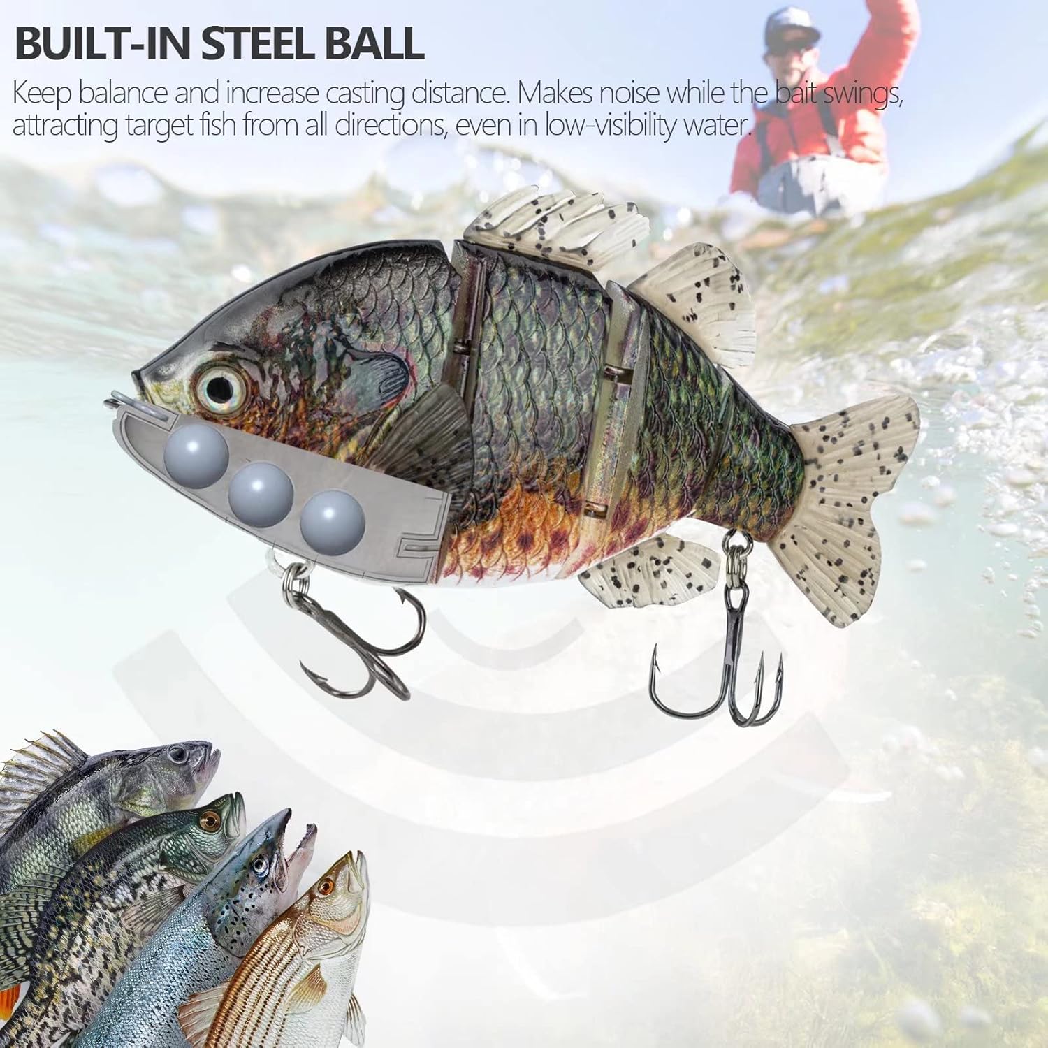 THKFISH Swimbaits Señuelos para pesca de lubina, cebos deslizantes multiarticulados, señuelos de natación de hundimiento lento, señuelos de pesca