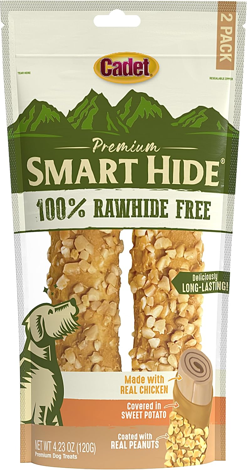 Cadet Smart Hide – Golosinas para perros sin cuero crudo, con revestimiento de maní, 2 unidades