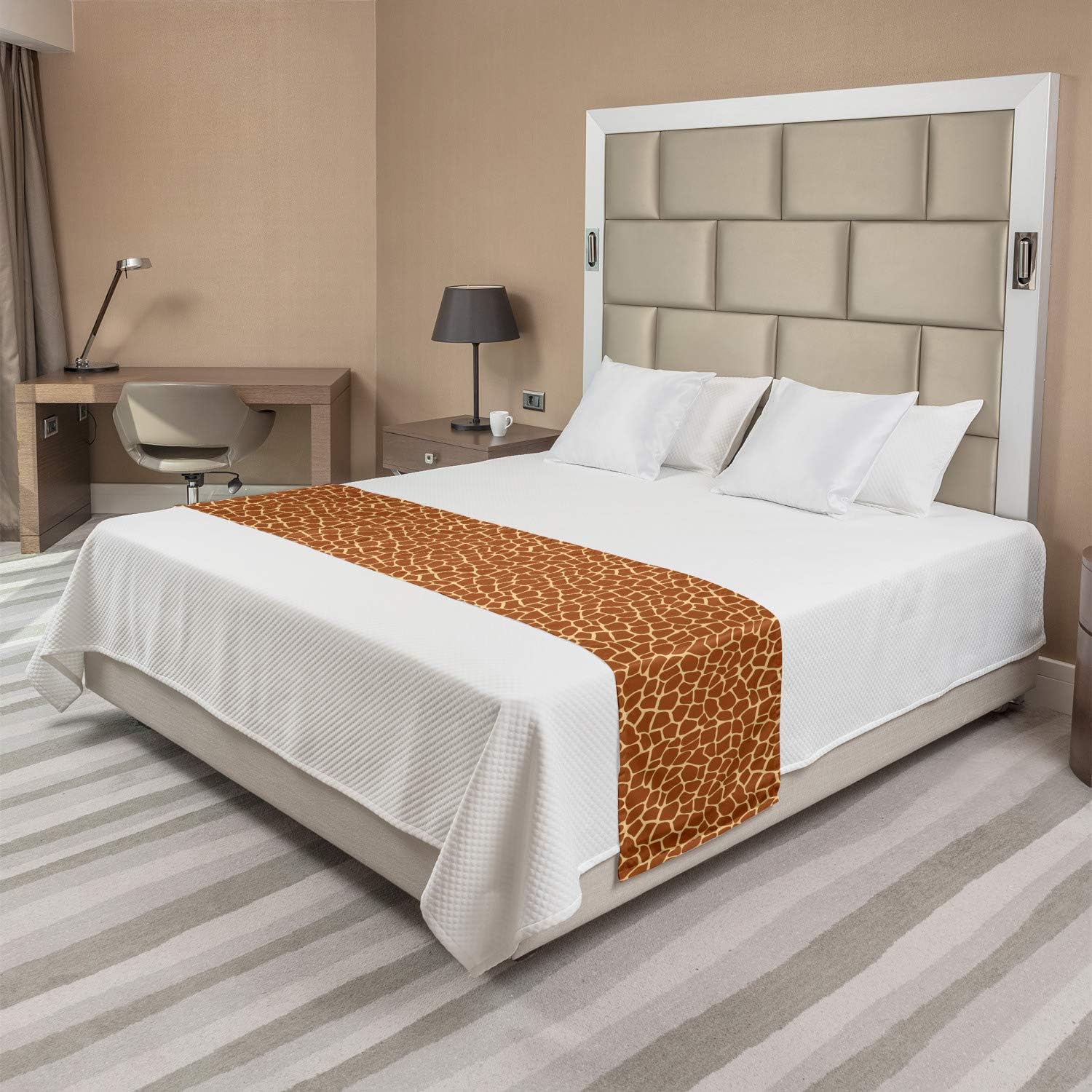 Ambesonne Earth Tones Bed Runner, Giraffe Skin Background Savannah Animal Savannah Inspired Design Print, Decorative Accent Bedding Scarf for Hotels