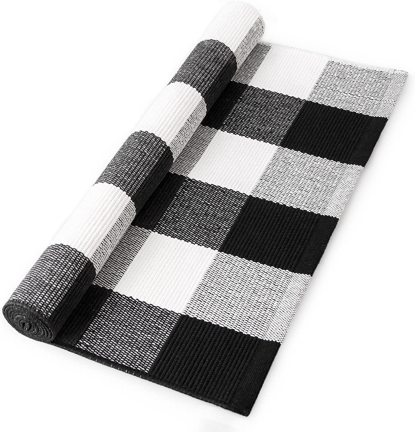 BEDELITE Alfombra de lana cuadriculada de 23.6 x 51.2 pulgadas, lavable tejida a mano, de algodón trenzado, para interiores y exteriores, alfombra