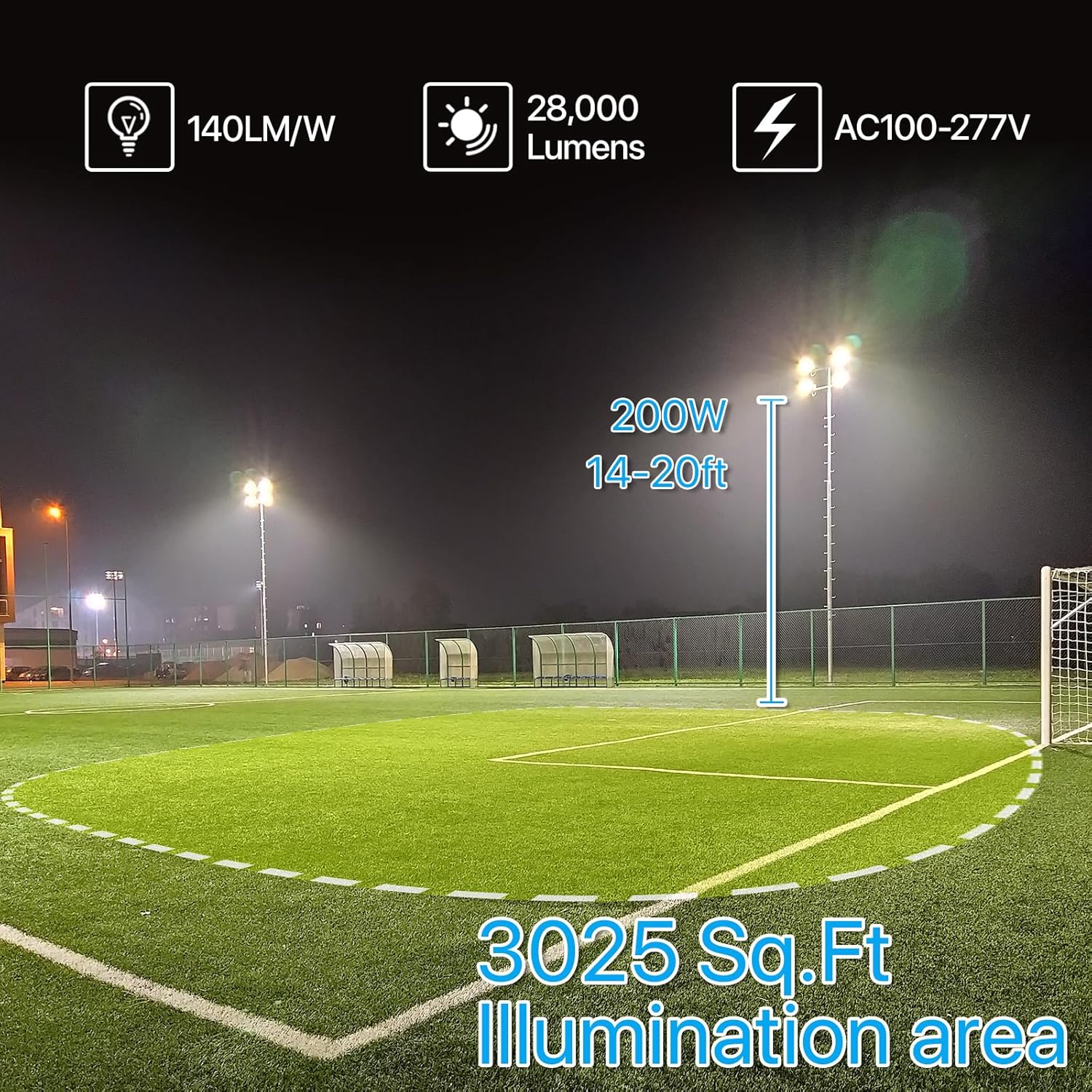 HYPERLITE Luz de inundación LED de 200 W, 28000 lm, luces de inundación exteriores, IP65 impermeable, reflectores para exteriores, 5000 K luz diurna