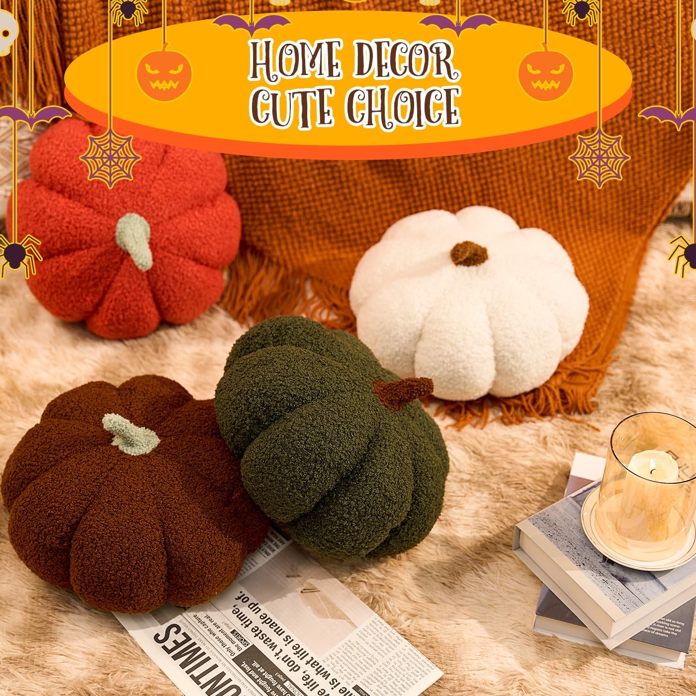 2 almohadas de calabaza de 11.8 x 6 pulgadas, almohada de calabaza de Acción de Gracias, almohada de calabaza de Halloween, almohada decorativa con